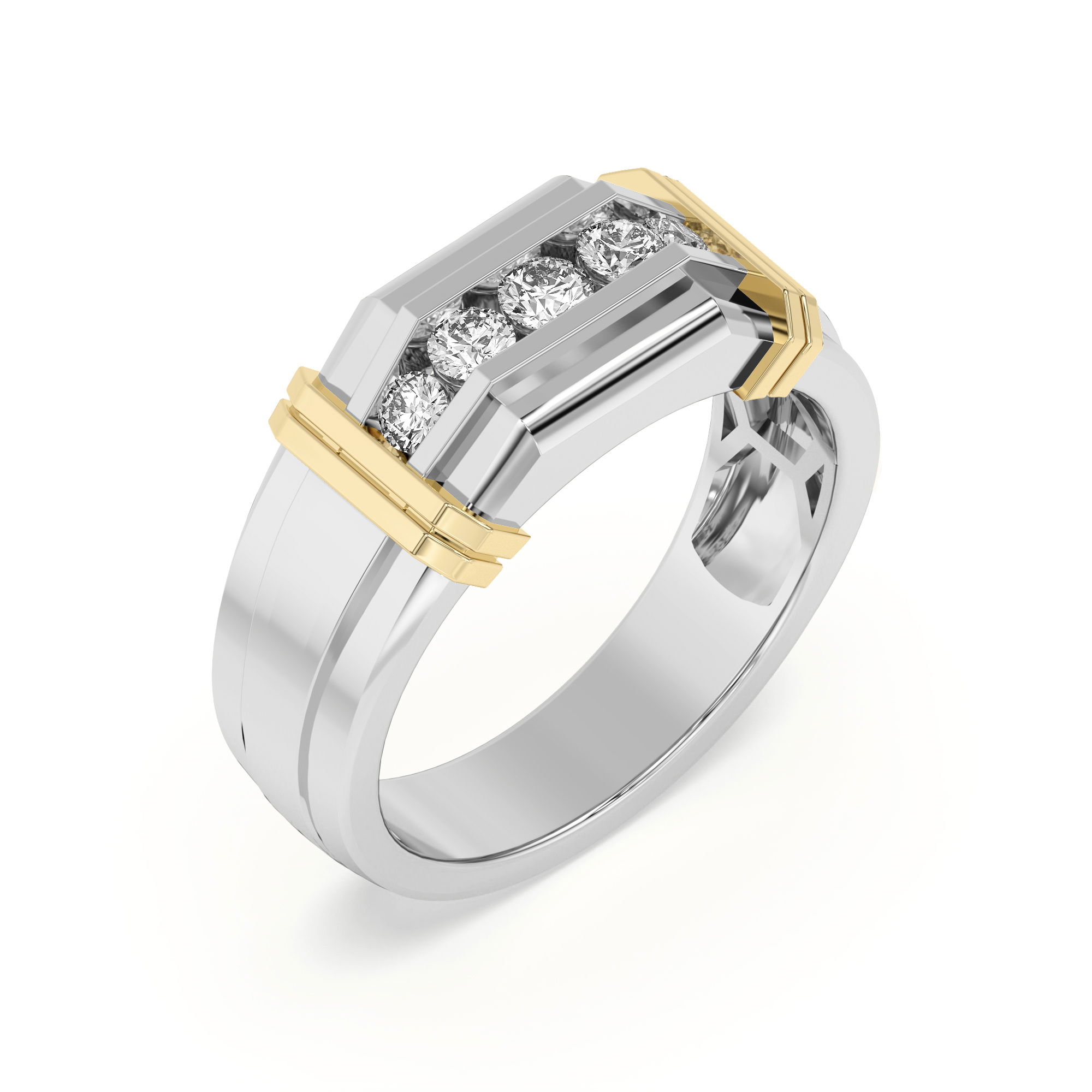 Men's Channel Set Five Stone Two Tone Band Ring Diamond Nexus Alternative