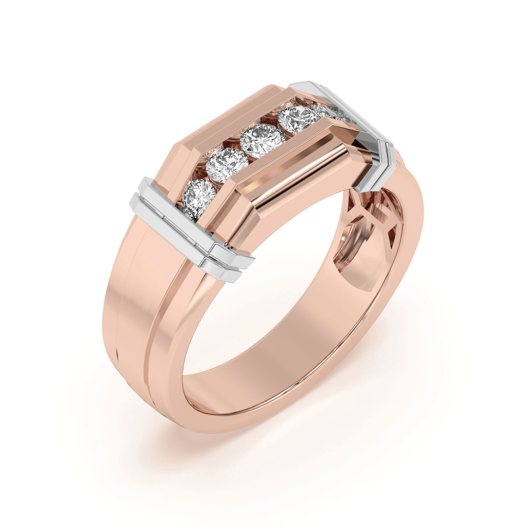 Men's Channel Set Five Stone Two Tone Band Ring Diamond Nexus Alternative