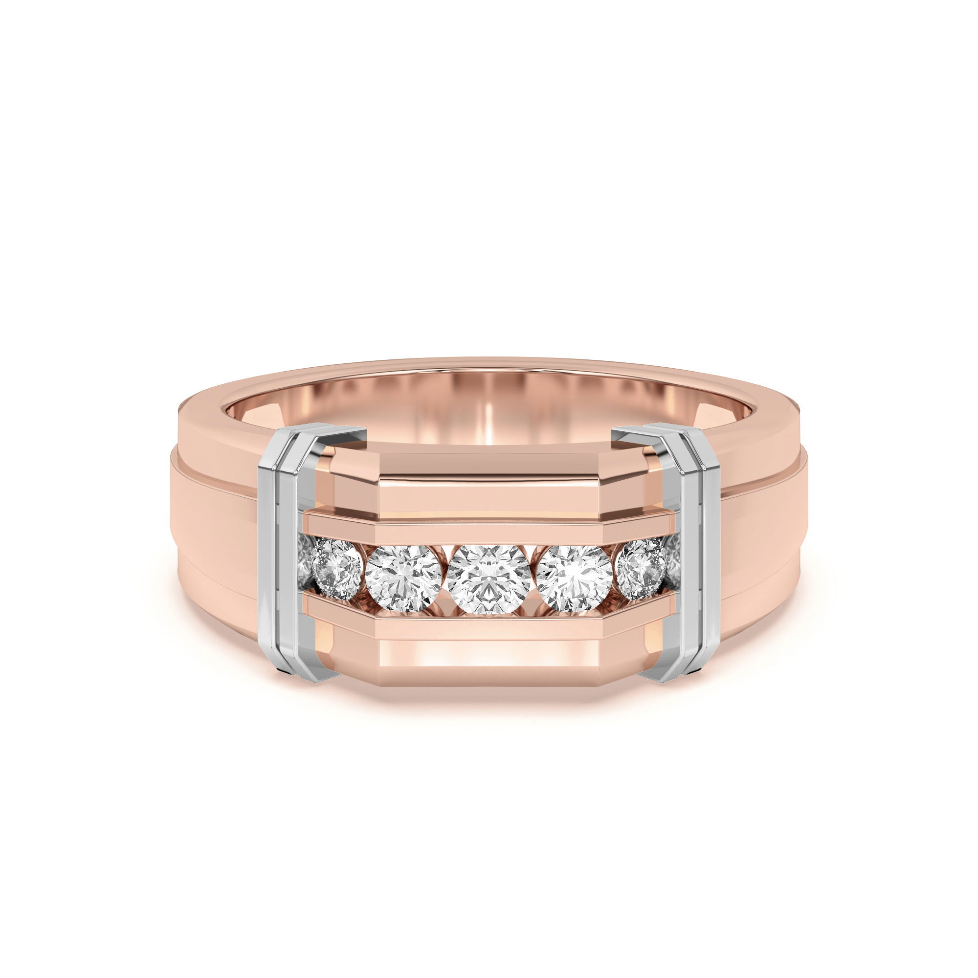 Men's Channel Set Five Stone Two Tone Band Ring