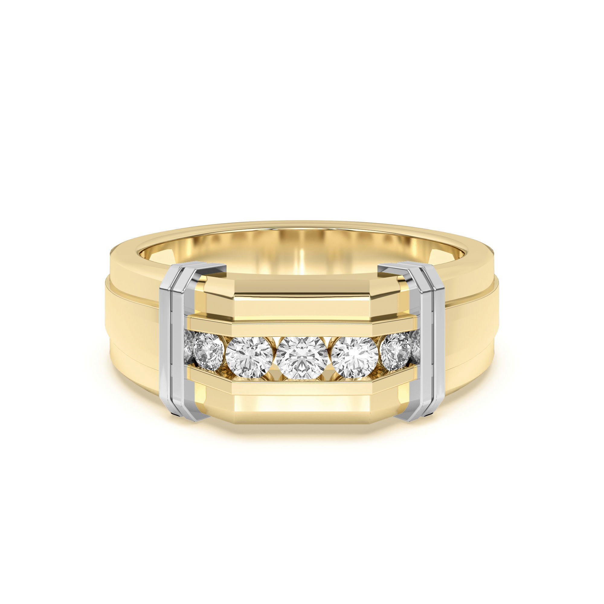 Men's Channel Set Five Stone Two Tone Band Ring