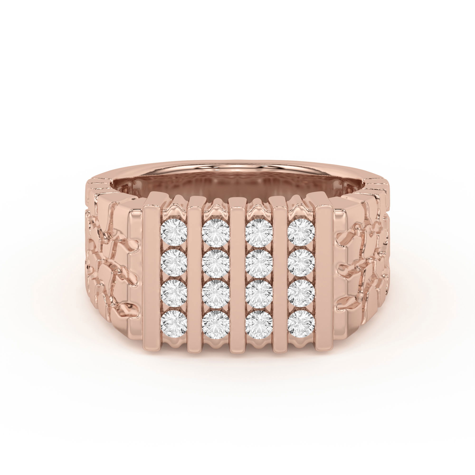 Men's Four Row Comfort Fit Channel Set Ring