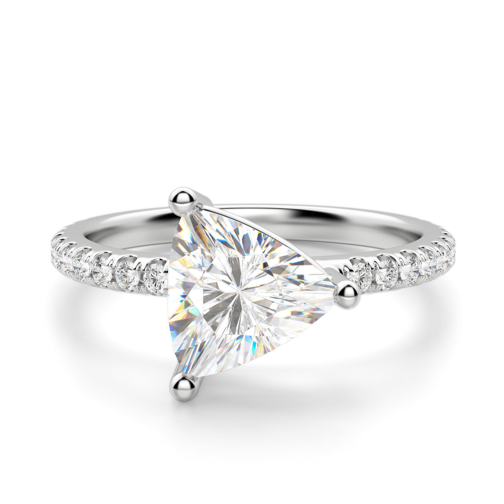 East-West Accented Basket Trillion Cut Engagement Ring
