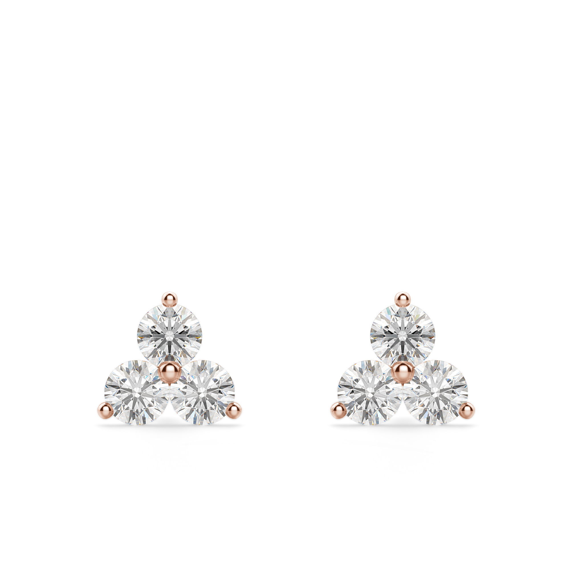 Three Stone Cluster Stud Earrings