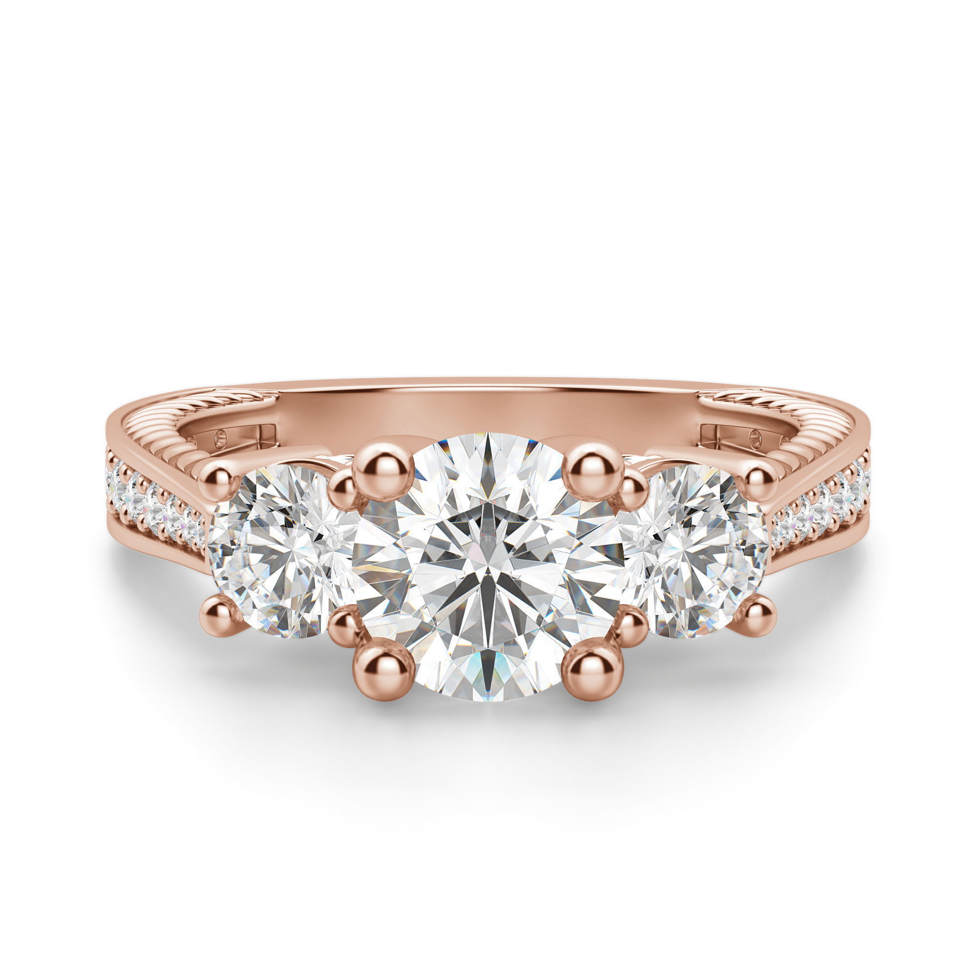 Sage Three Stone Round Cut Engagement Ring