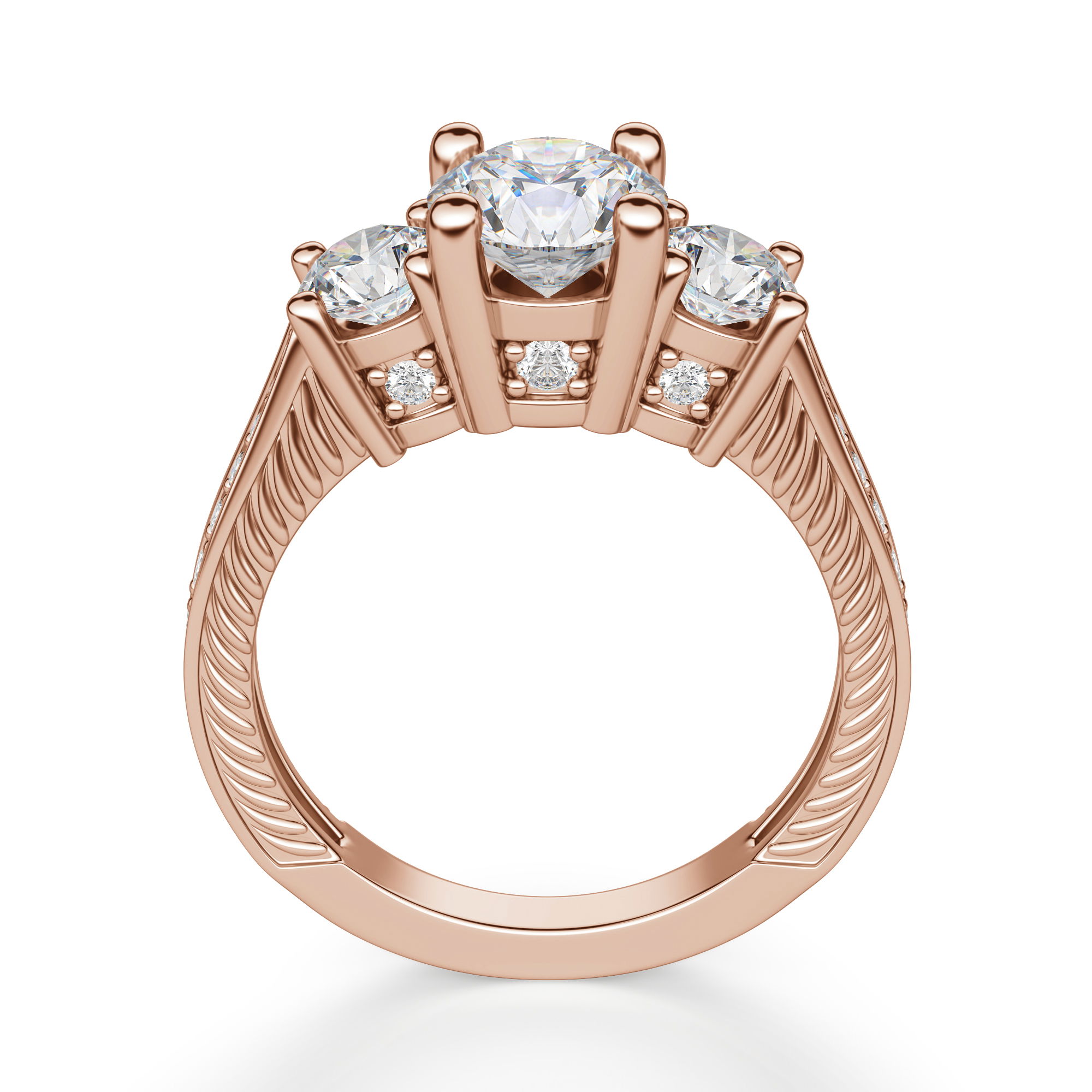 Sage Three Stone Round Cut Engagement Ring