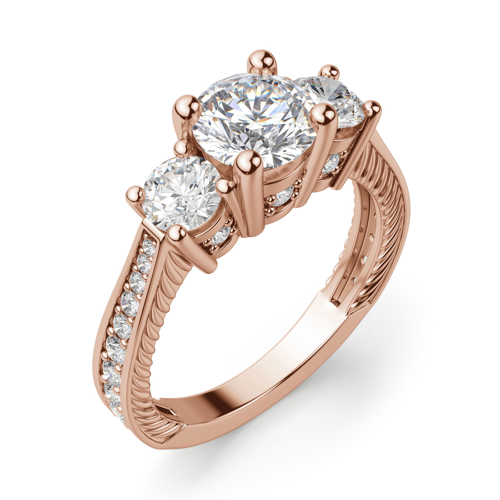 Sage Three Stone Round Cut Engagement Ring