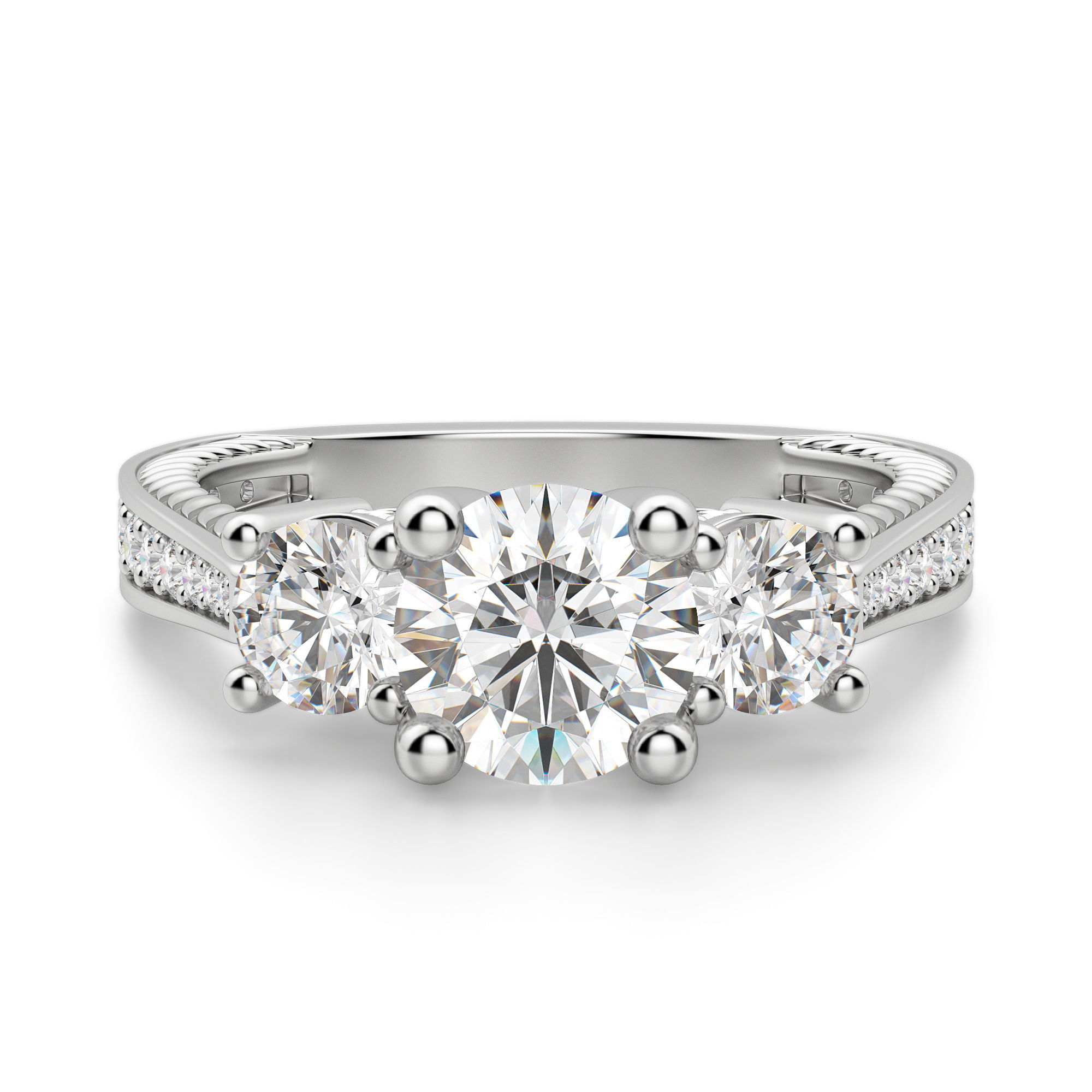 Sage Three Stone Round Cut Engagement Ring