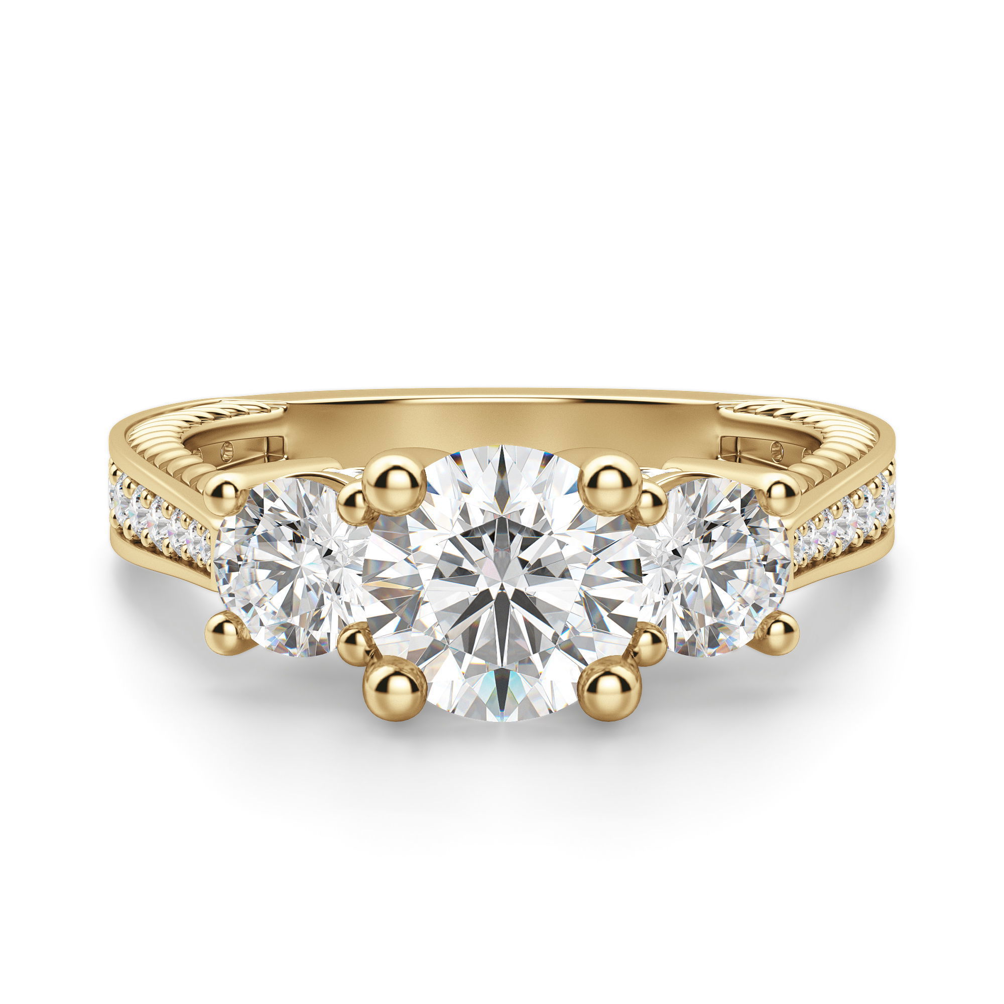 Sage Three Stone Round Cut Engagement Ring