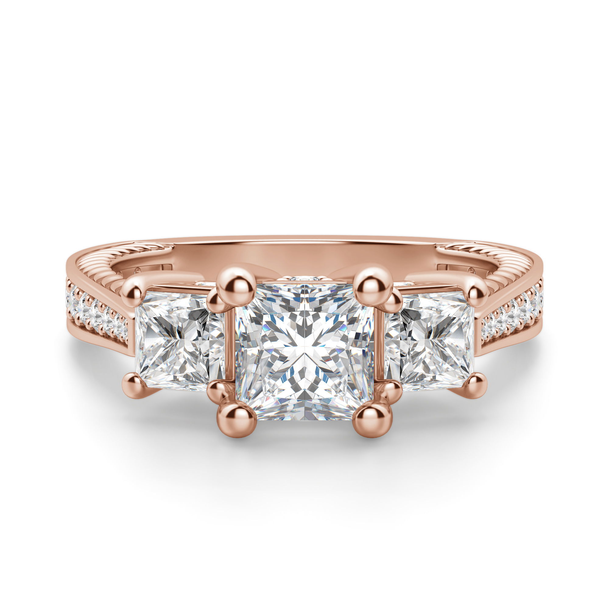 Sage Three Stone Princess Cut Engagement Ring