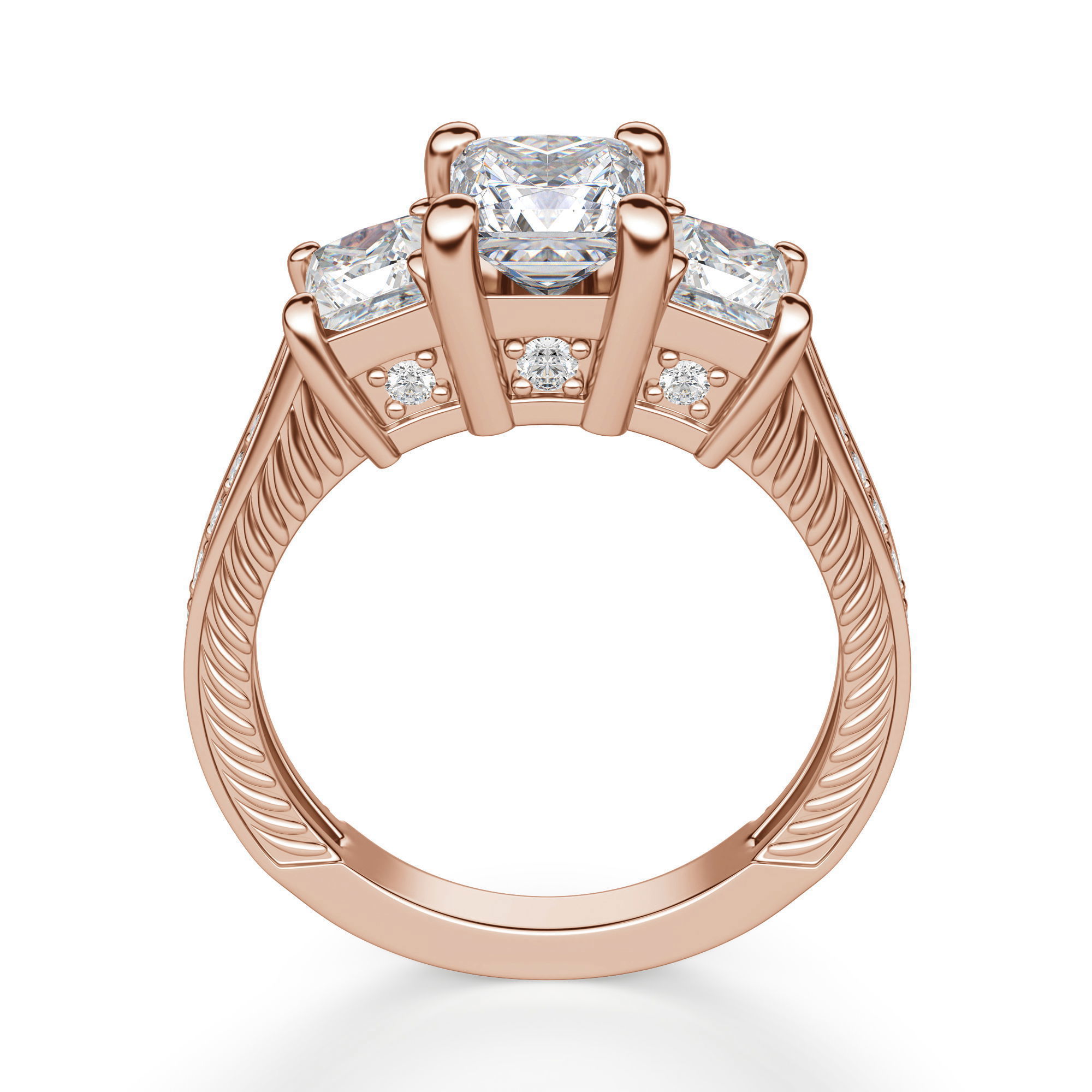 Sage Three Stone Princess Cut Engagement Ring