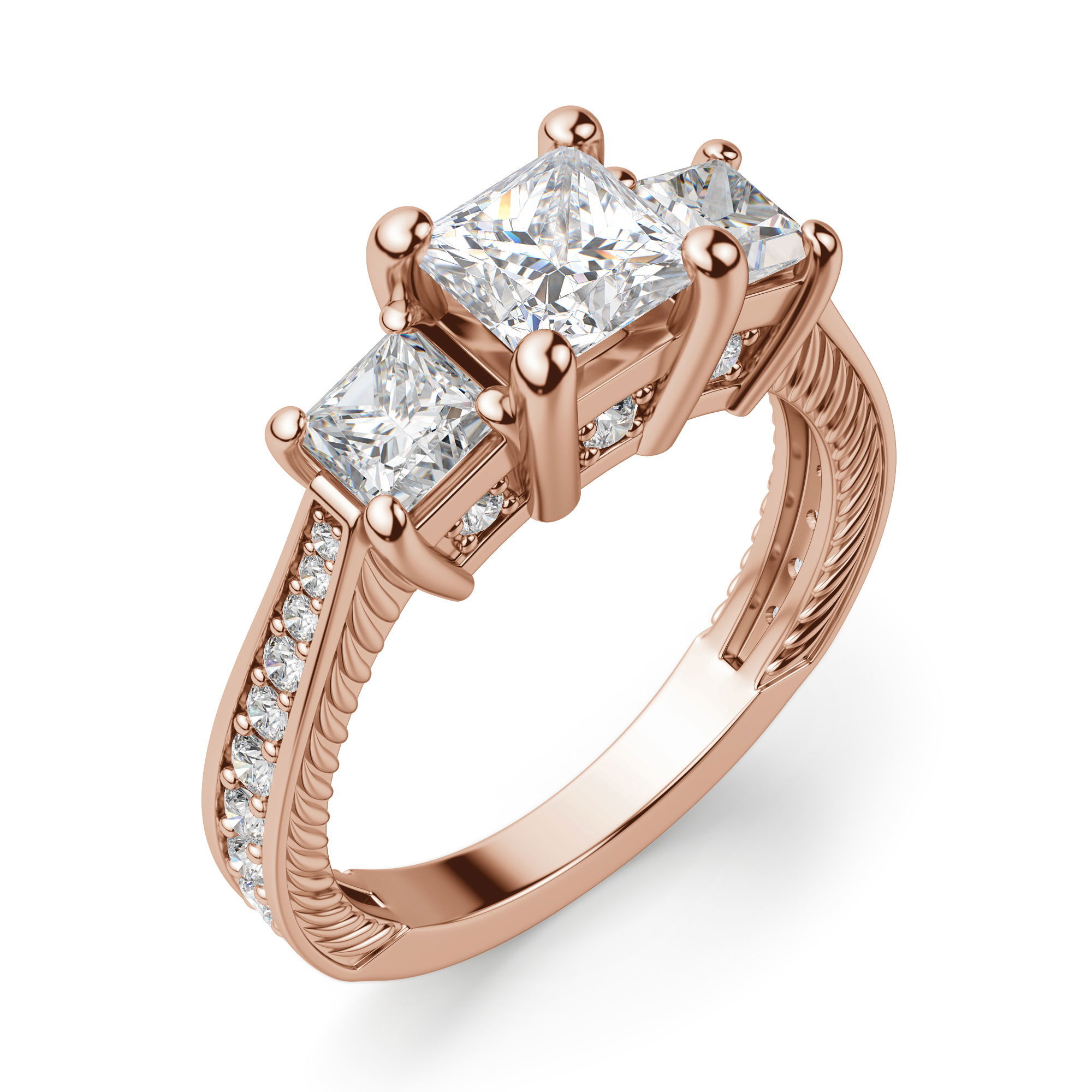 Sage Three Stone Princess Cut Engagement Ring