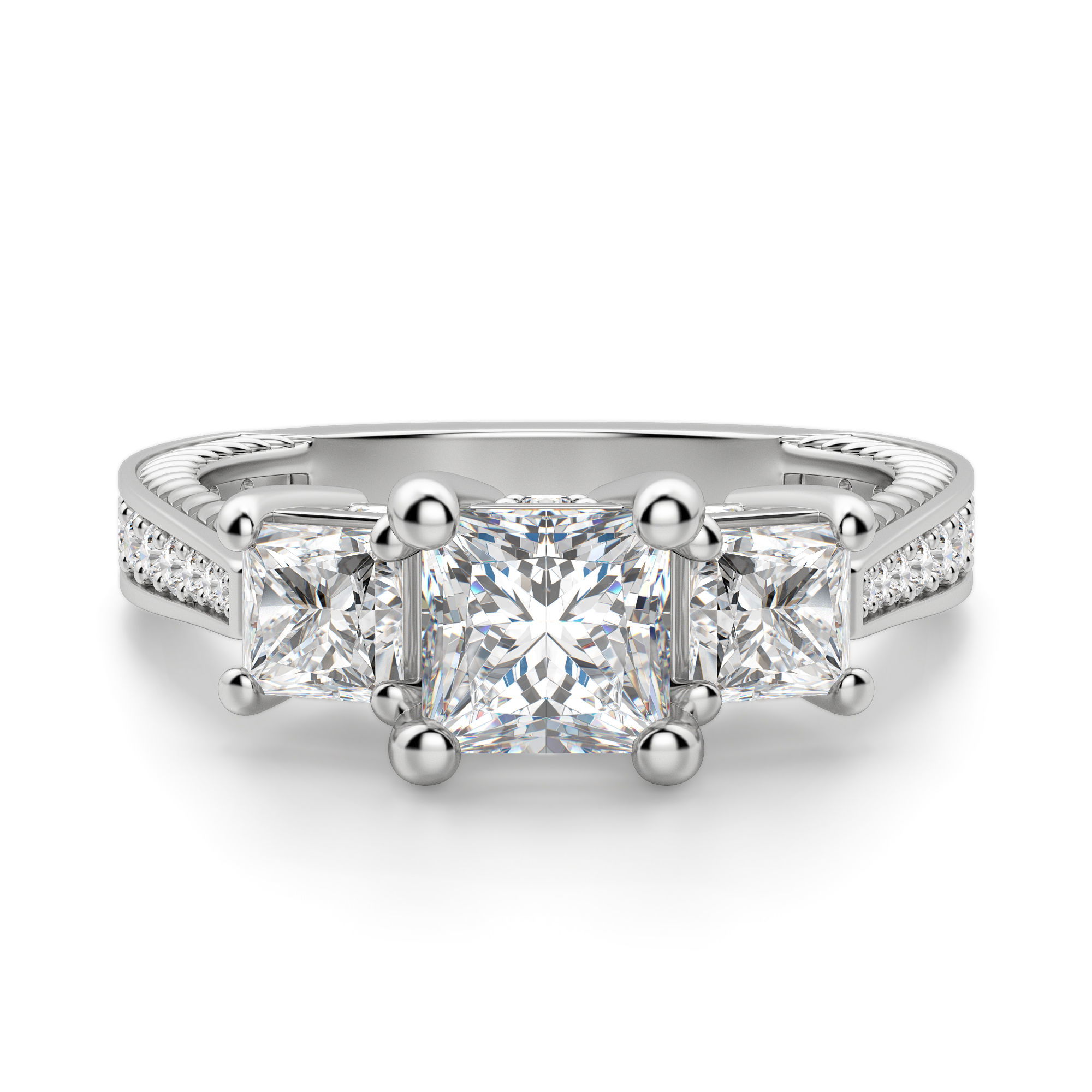 Sage Three Stone Princess Cut Engagement Ring