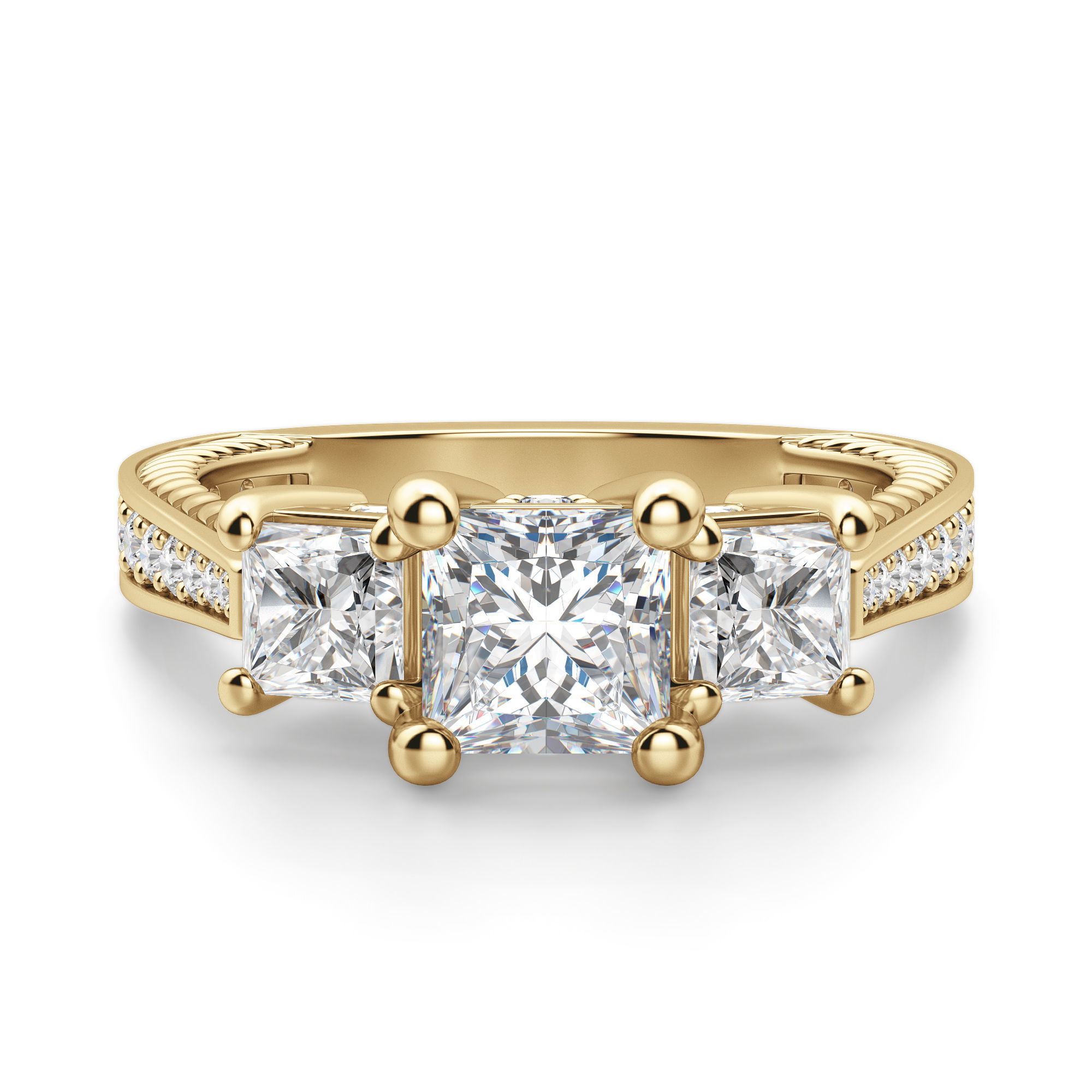 Sage Three Stone Princess Cut Engagement Ring