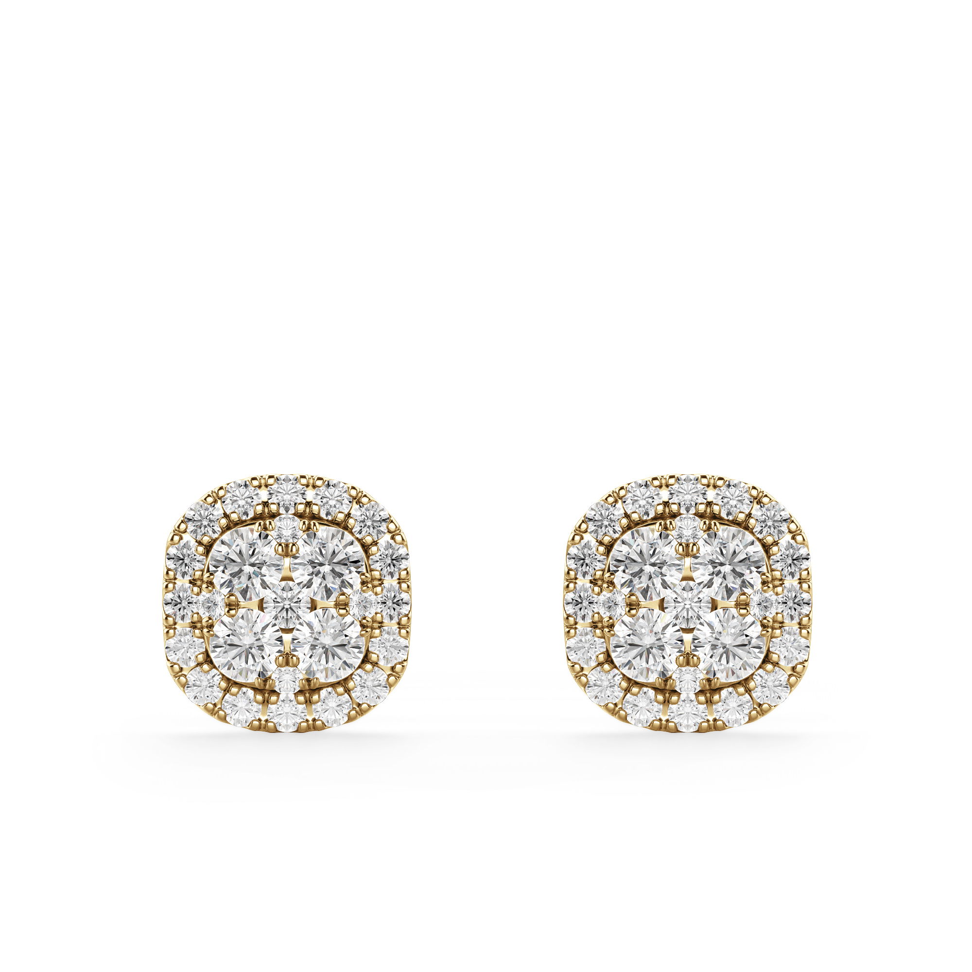 Cushion Cluster Halo Stud Earrings