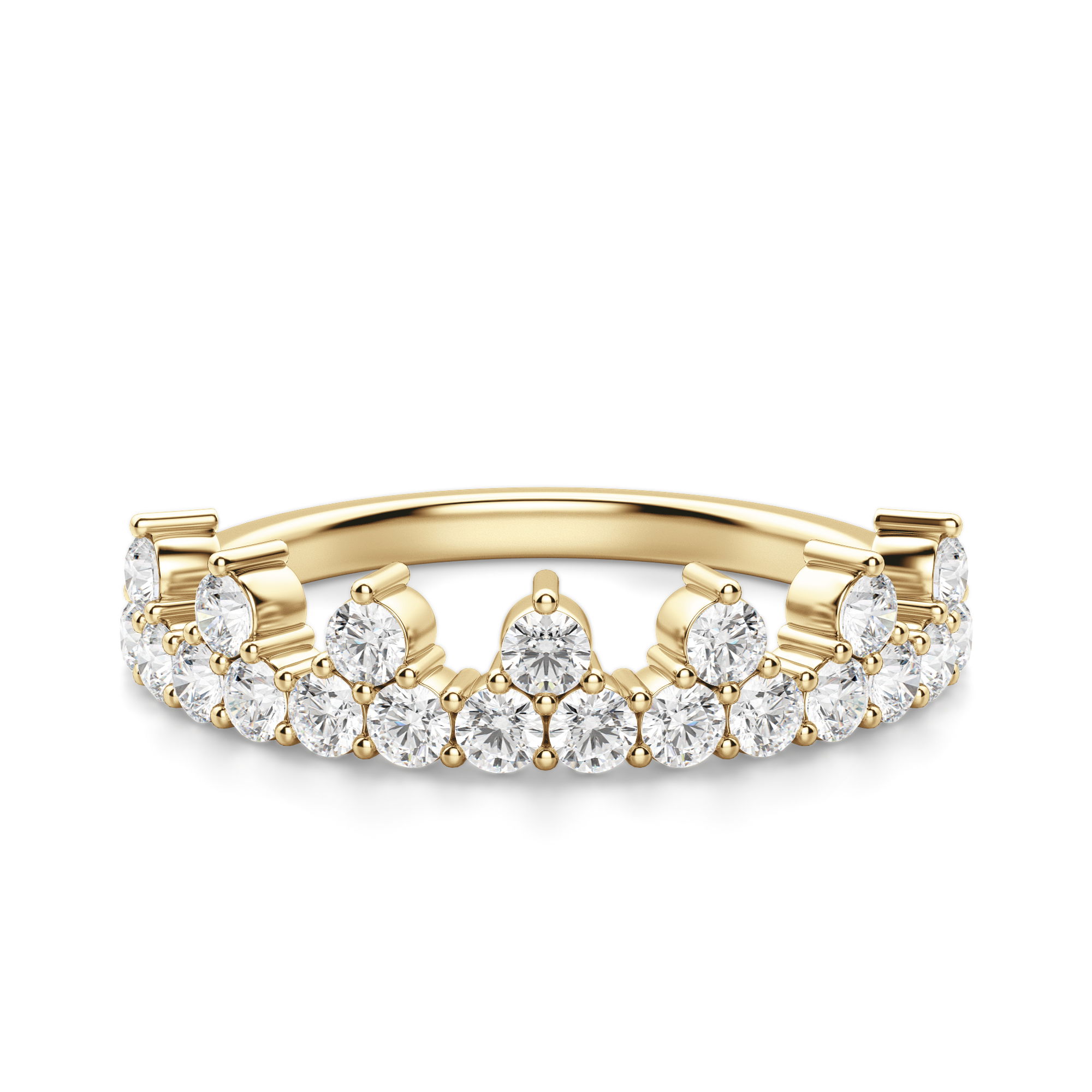 Three Stone Cluster Crown Wedding Band