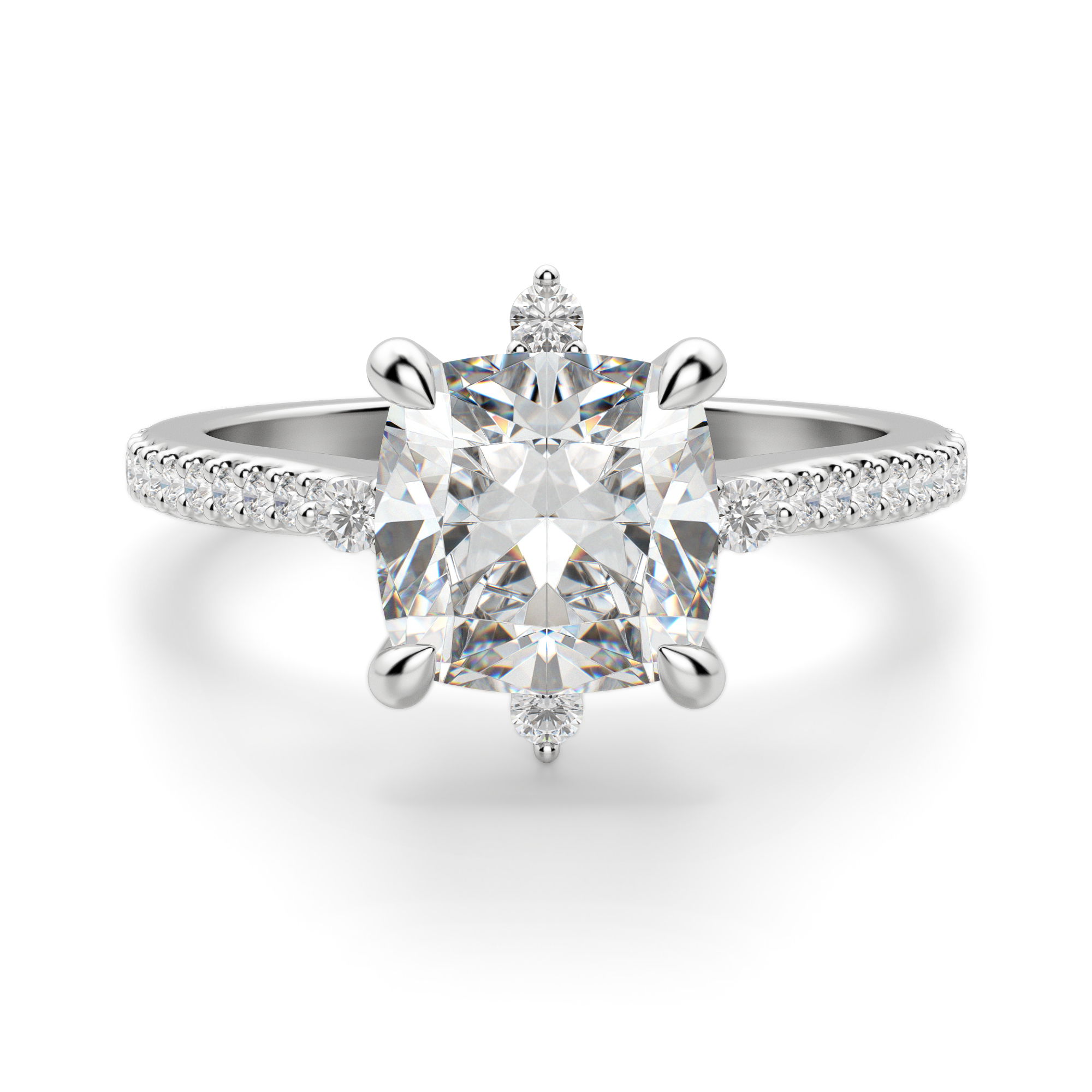 Compass Accented Cushion Cut Engagement Ring