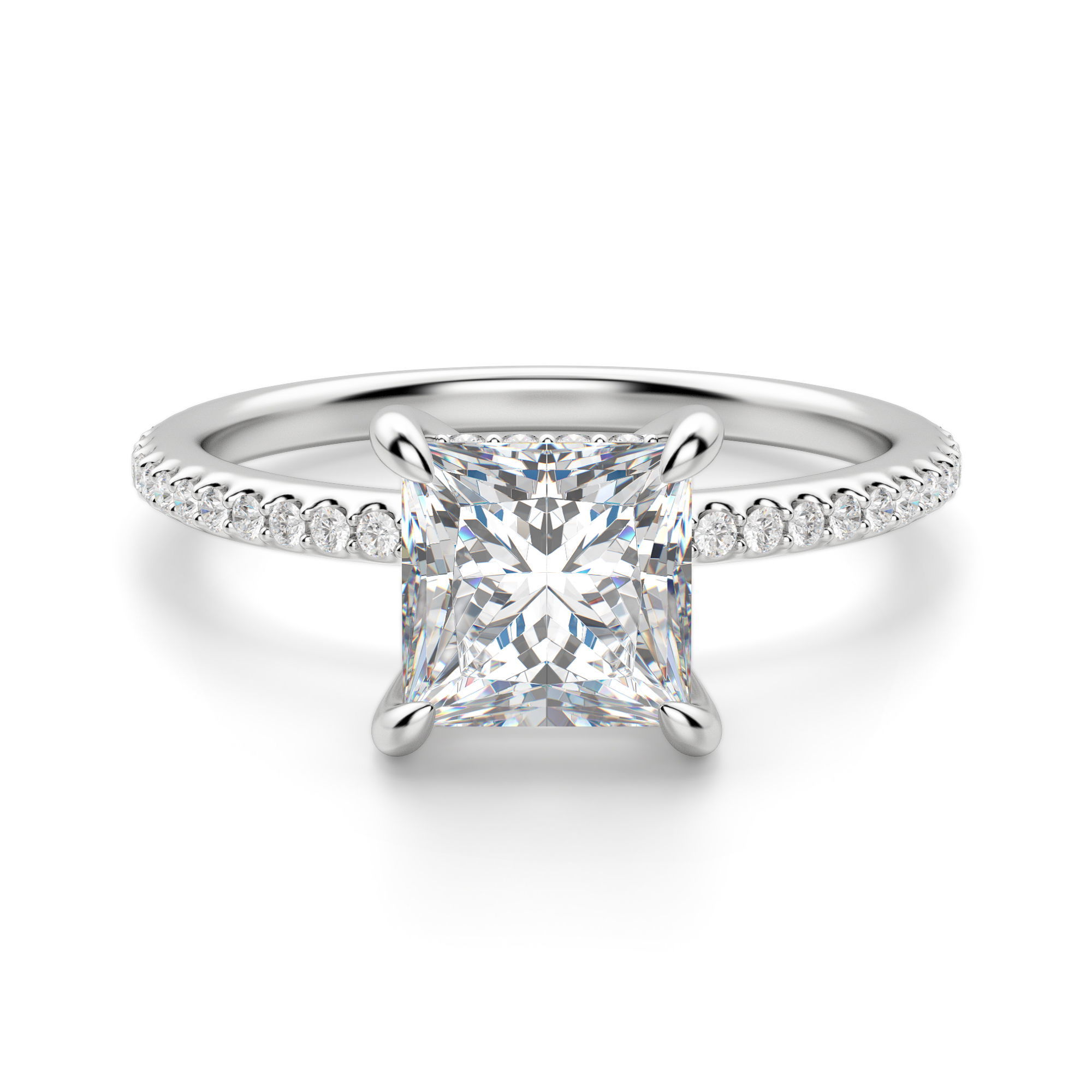 Hidden Halo Accented Princess Cut Engagement Ring
