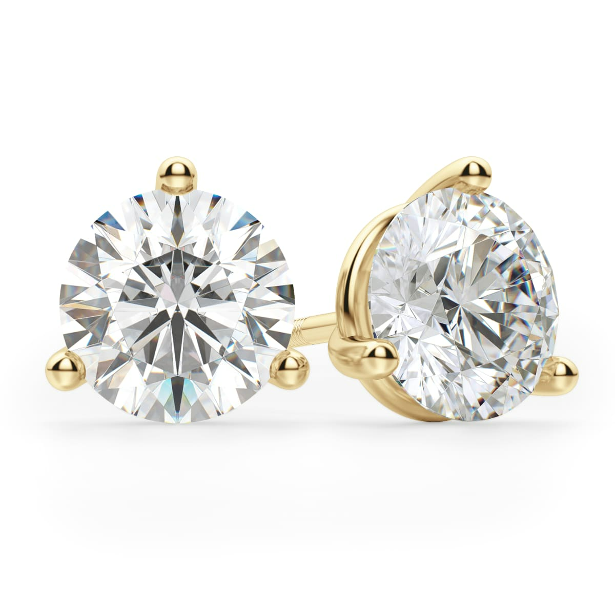 Round Cut Stud Earrings Screw Back Martini Set