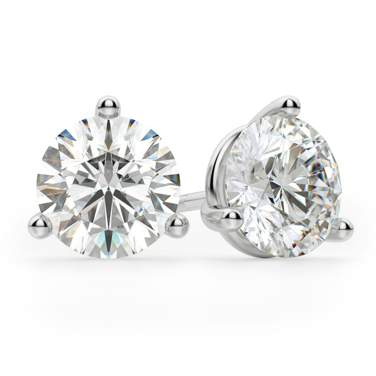Round Cut Stud Earrings Screw Back Martini Set