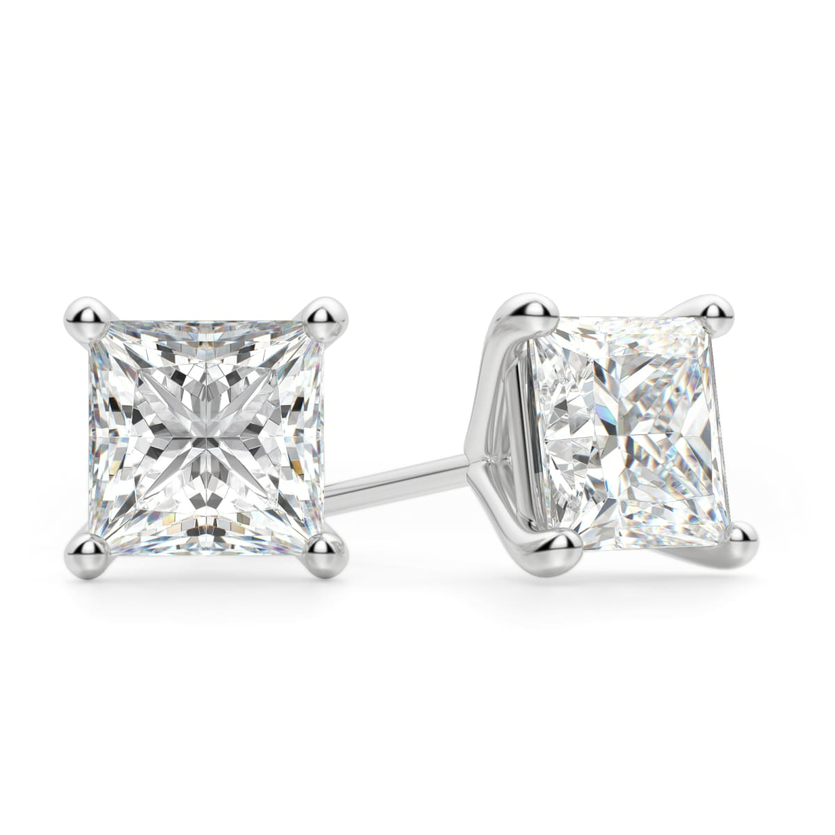 Princess Cut Stud Earrings Tension Back Martini Set