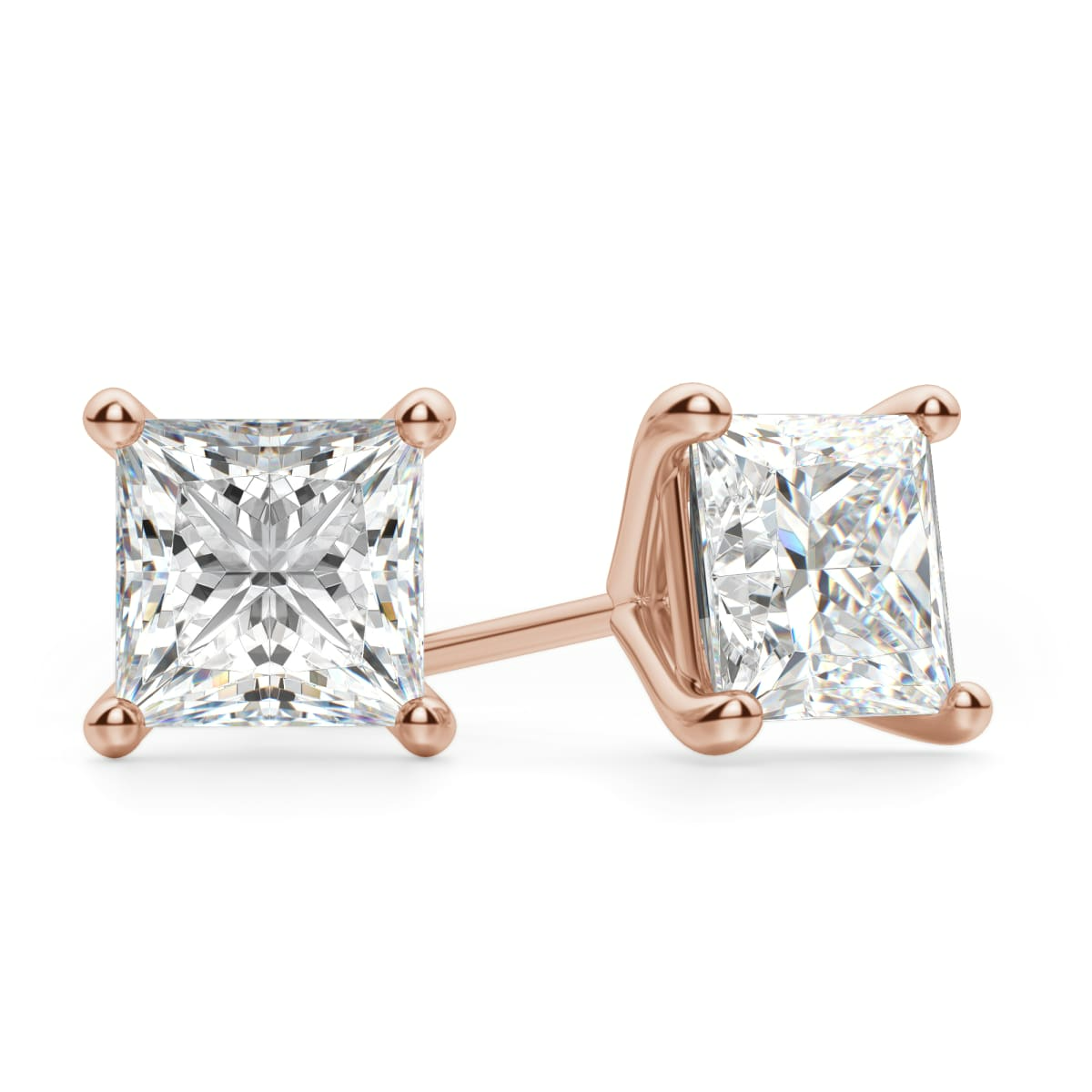 Princess Cut Stud Earrings Tension Back Martini Set
