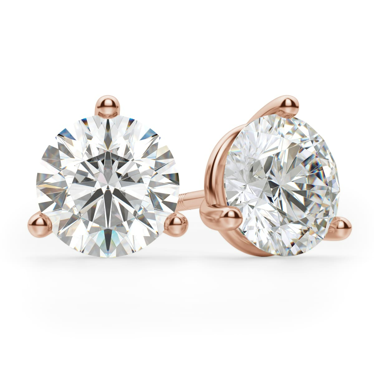 Round Cut Stud Earrings Screw Back Martini Set