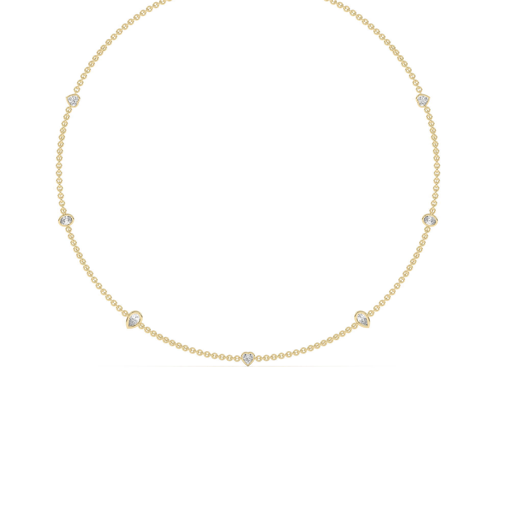 7 Stone Pear Oval and Heart Cut Station Necklace
