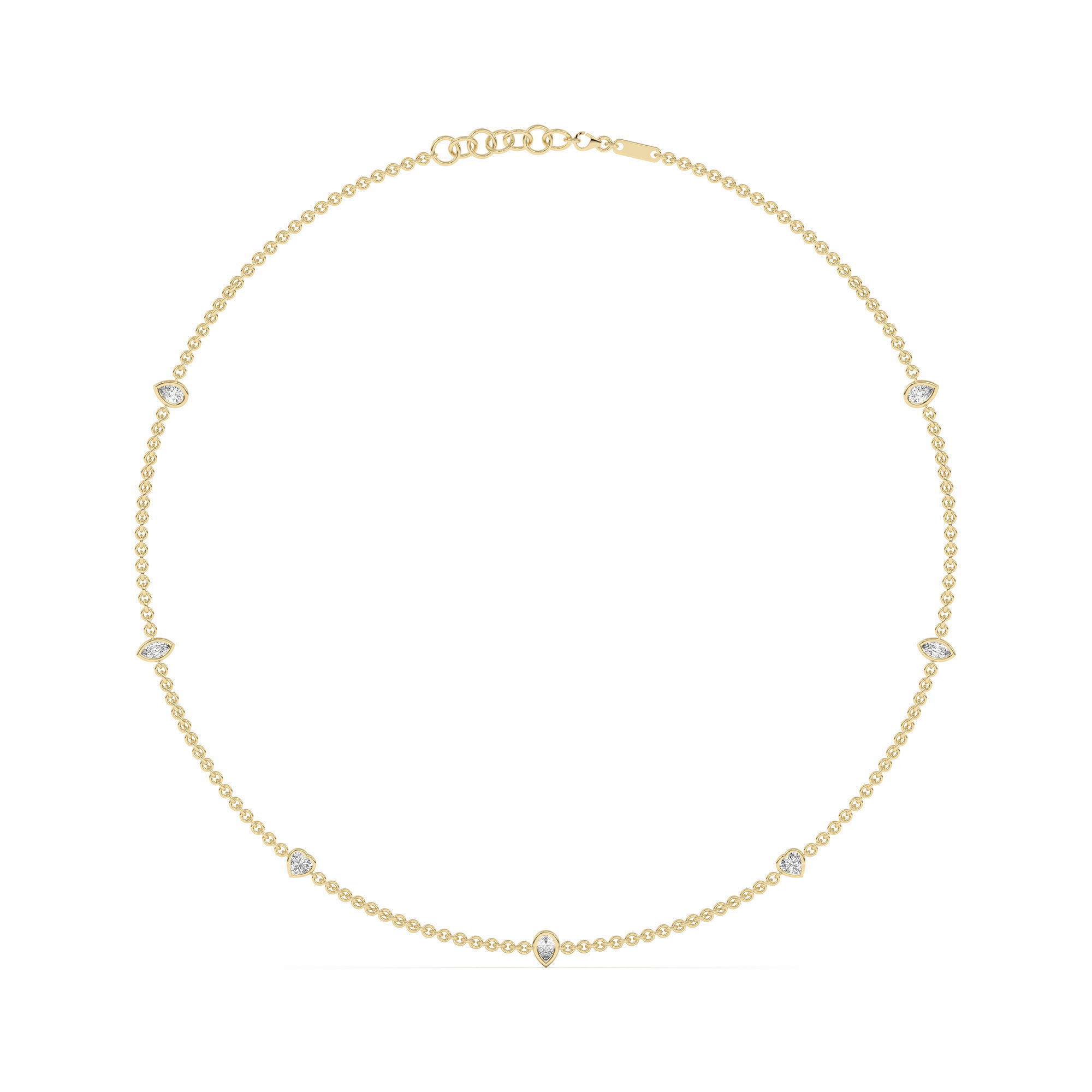 7 Stone Pear Marquise and Heart Cut Station Necklace