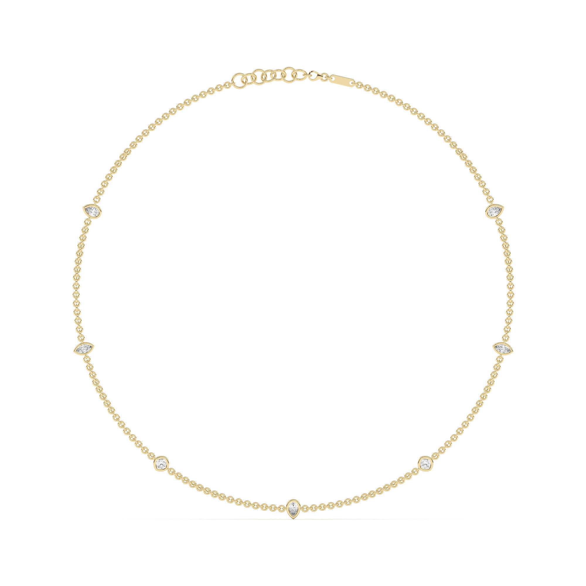 7 Stone Pear Marquise and Cushion Cut Station Necklace