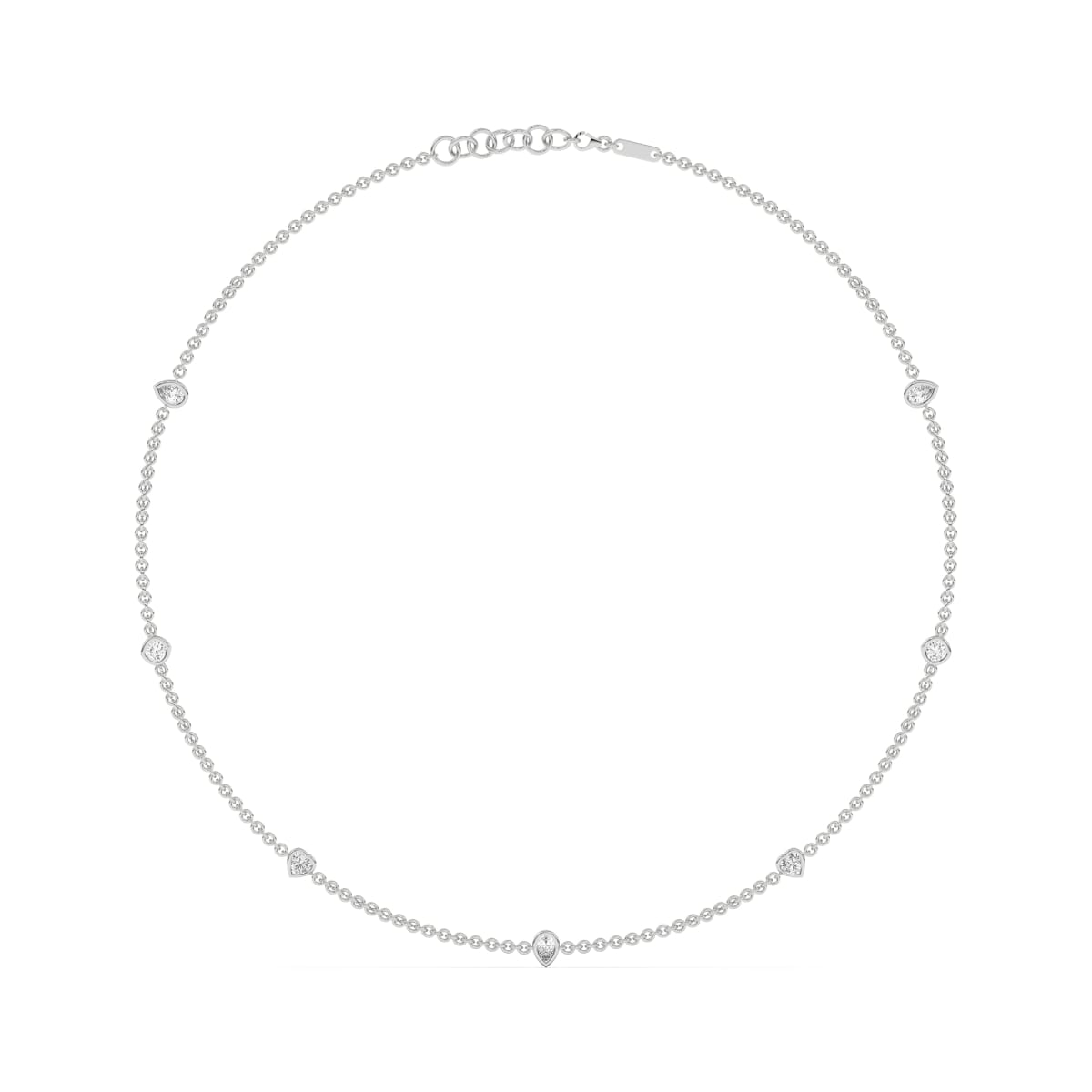 7 Stone Pear Cushion and Heart Cut Station Necklace