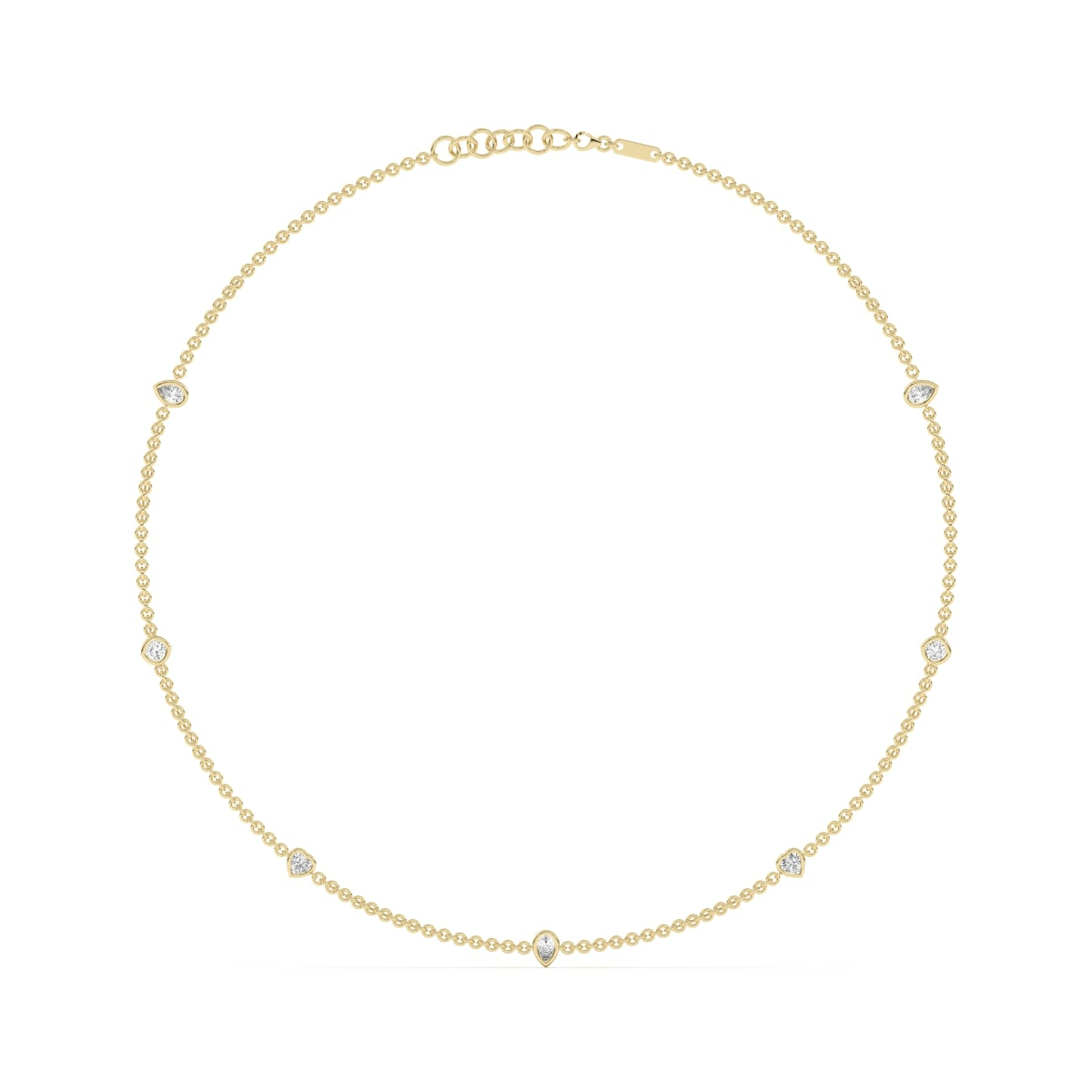 7 Stone Pear Cushion and Heart Cut Station Necklace
