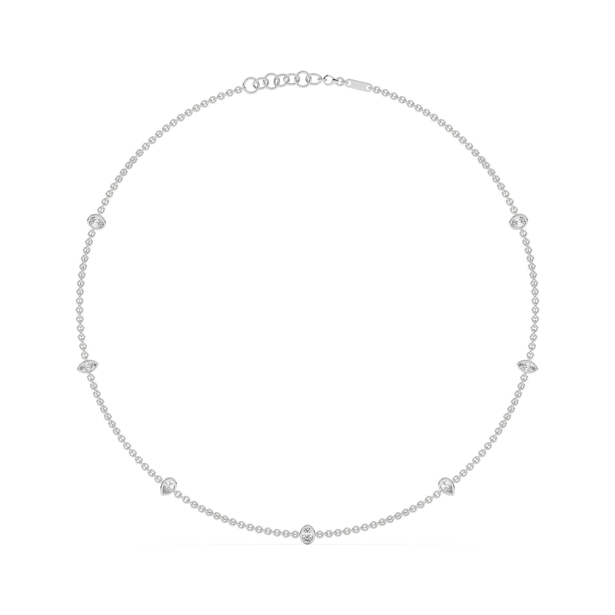 7 Stone Oval Marquise and Pear Cut Station Necklace