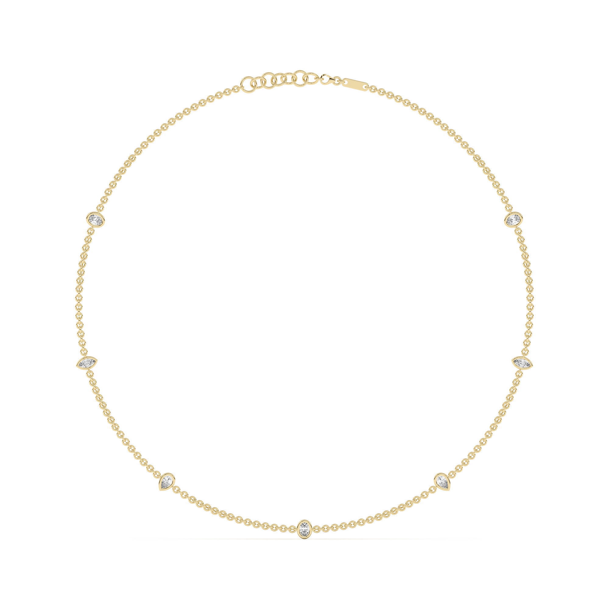 7 Stone Oval Marquise and Pear Cut Station Necklace
