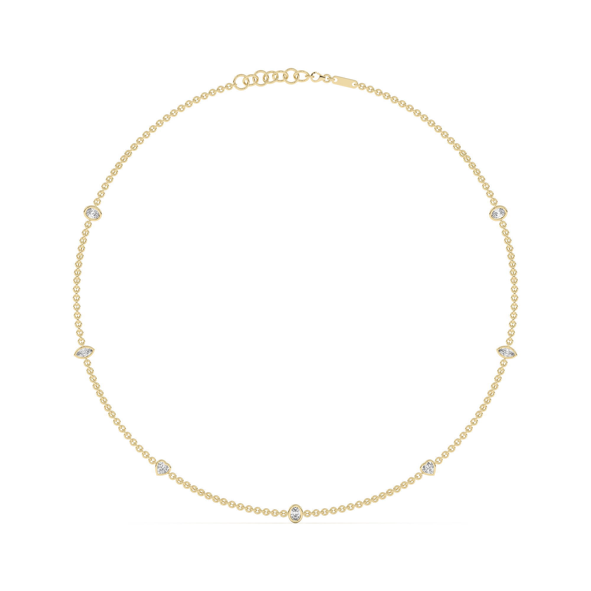 7 Stone Oval Marquise and Heart Cut Station Necklace