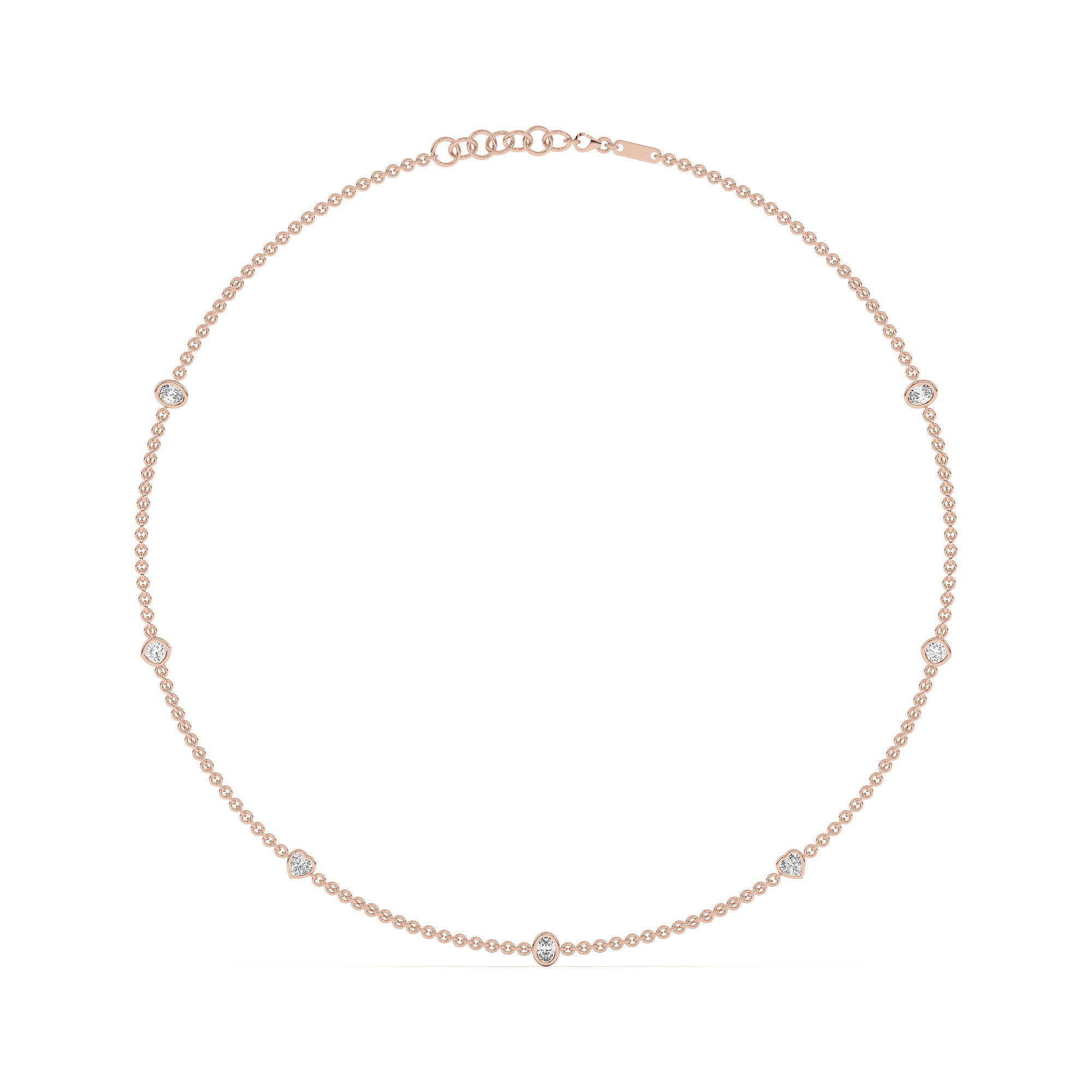7 Stone Oval Cushion and Heart Cut Station Necklace