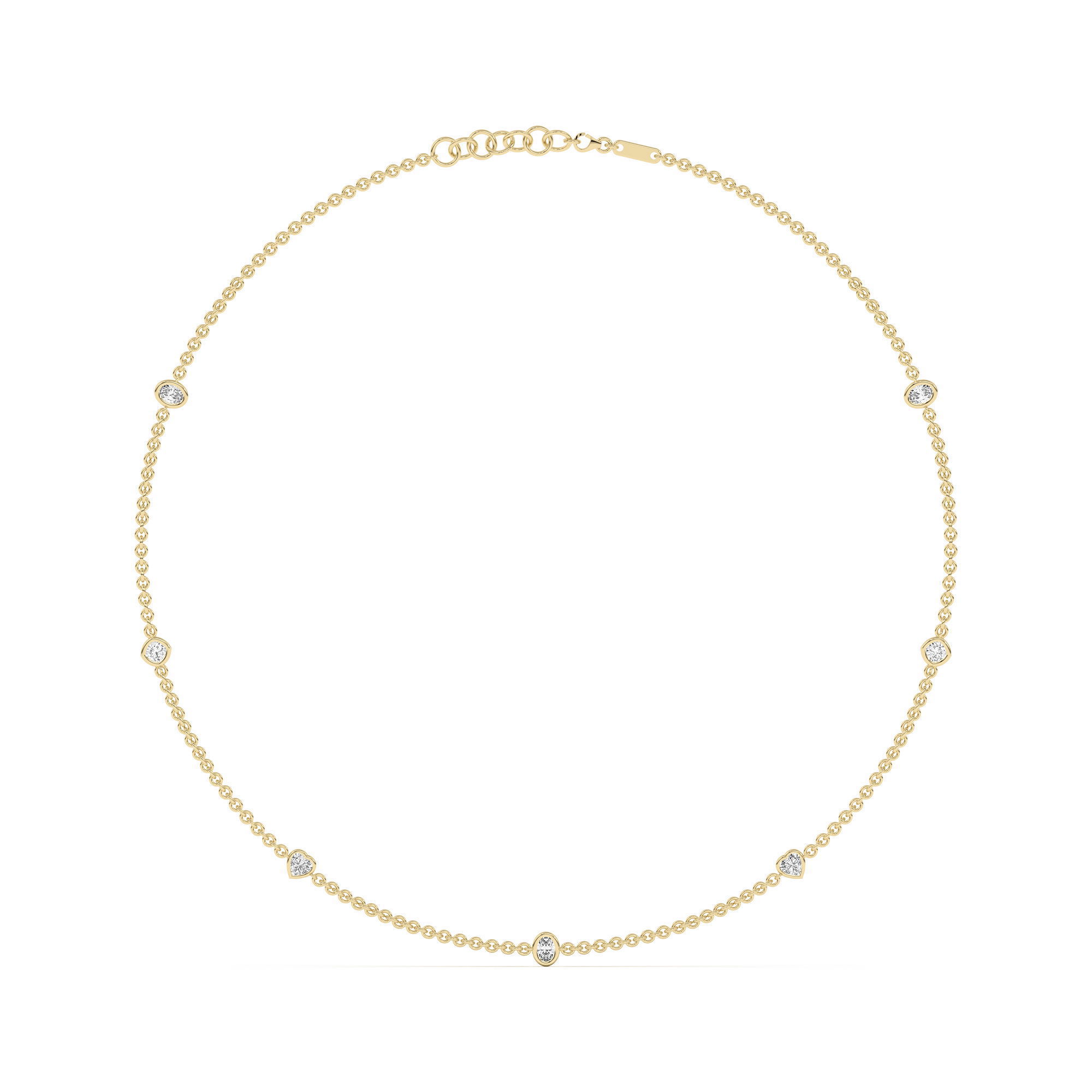 7 Stone Oval Cushion and Heart Cut Station Necklace
