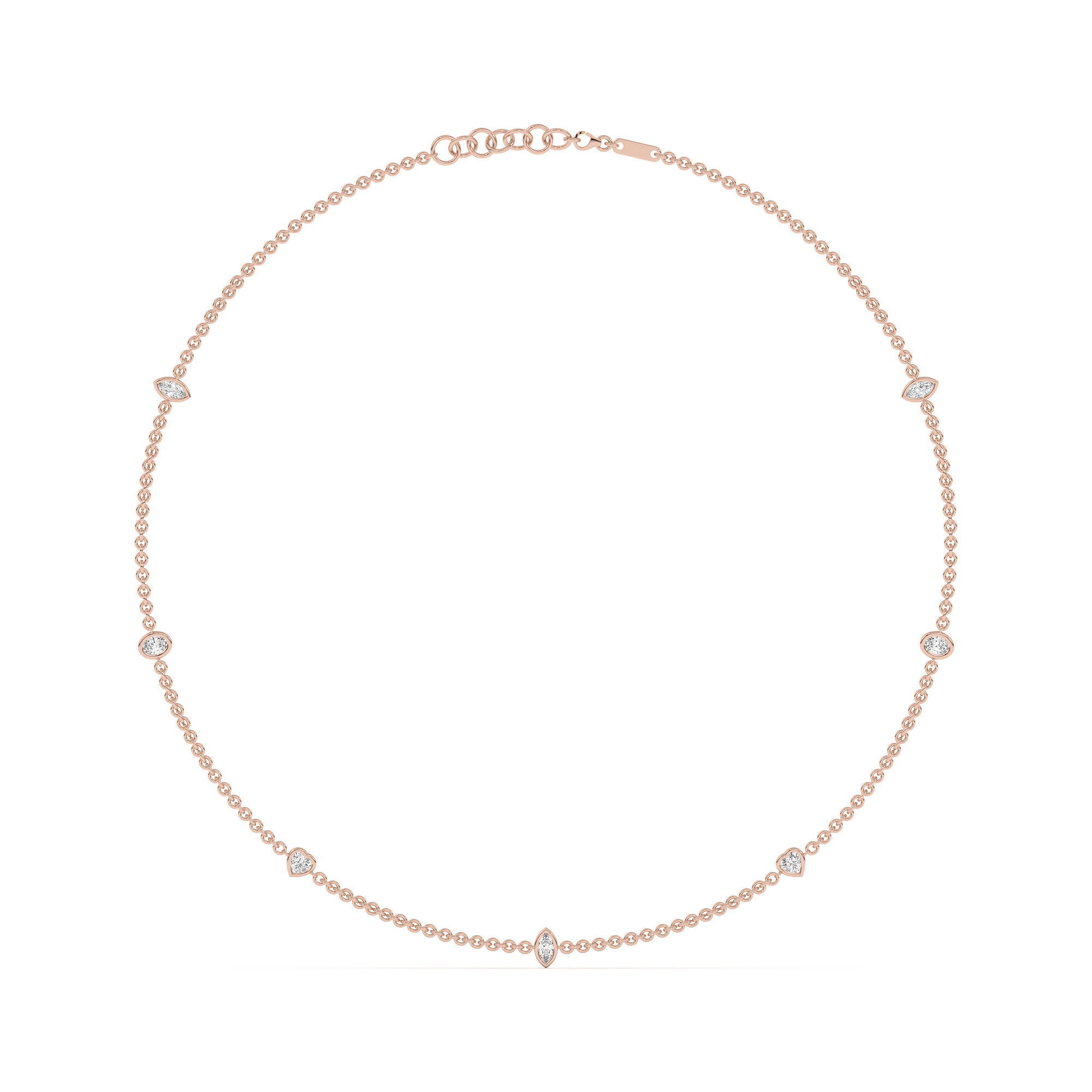 7 Stone Marquise Oval and Heart Cut Station Necklace