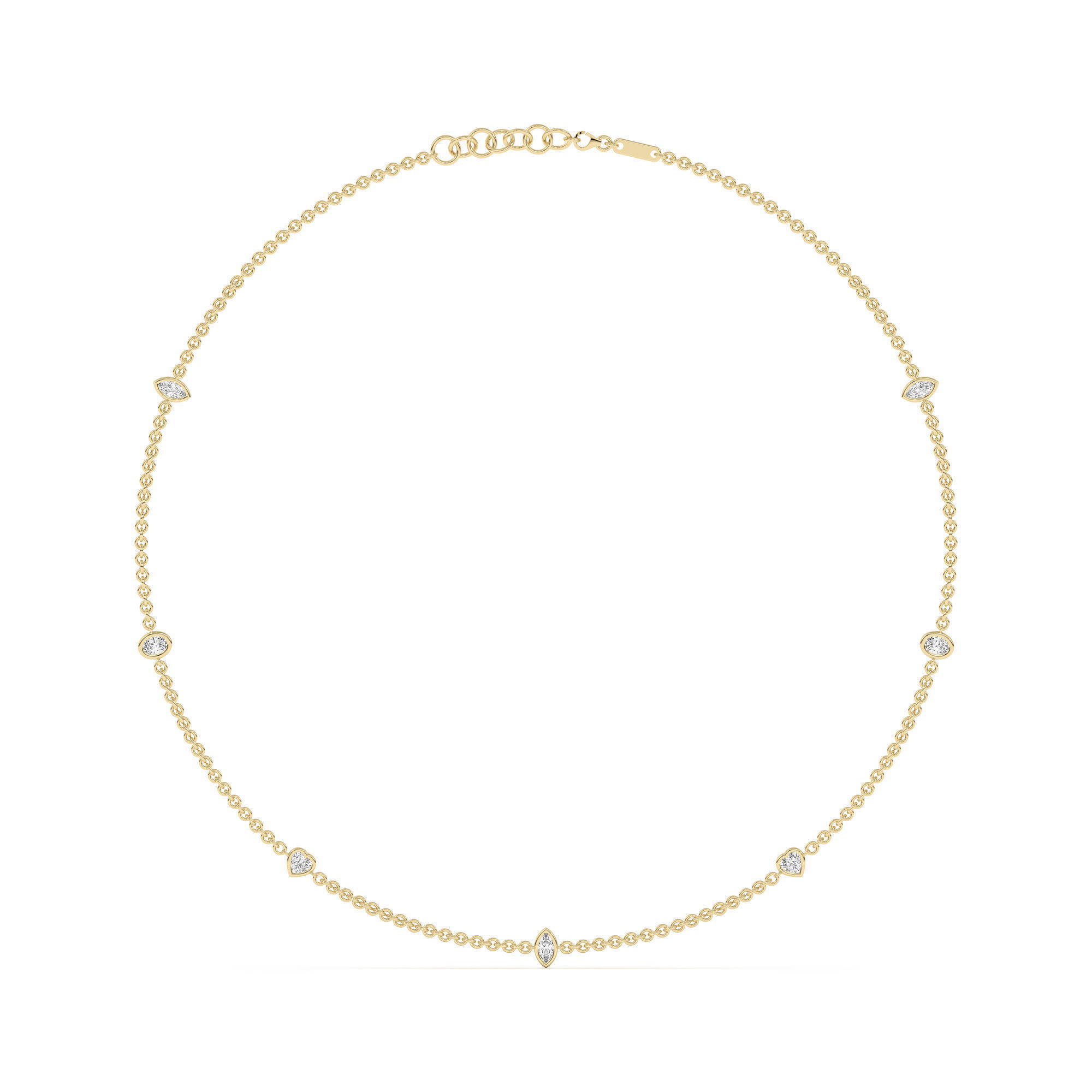 7 Stone Marquise Oval and Heart Cut Station Necklace