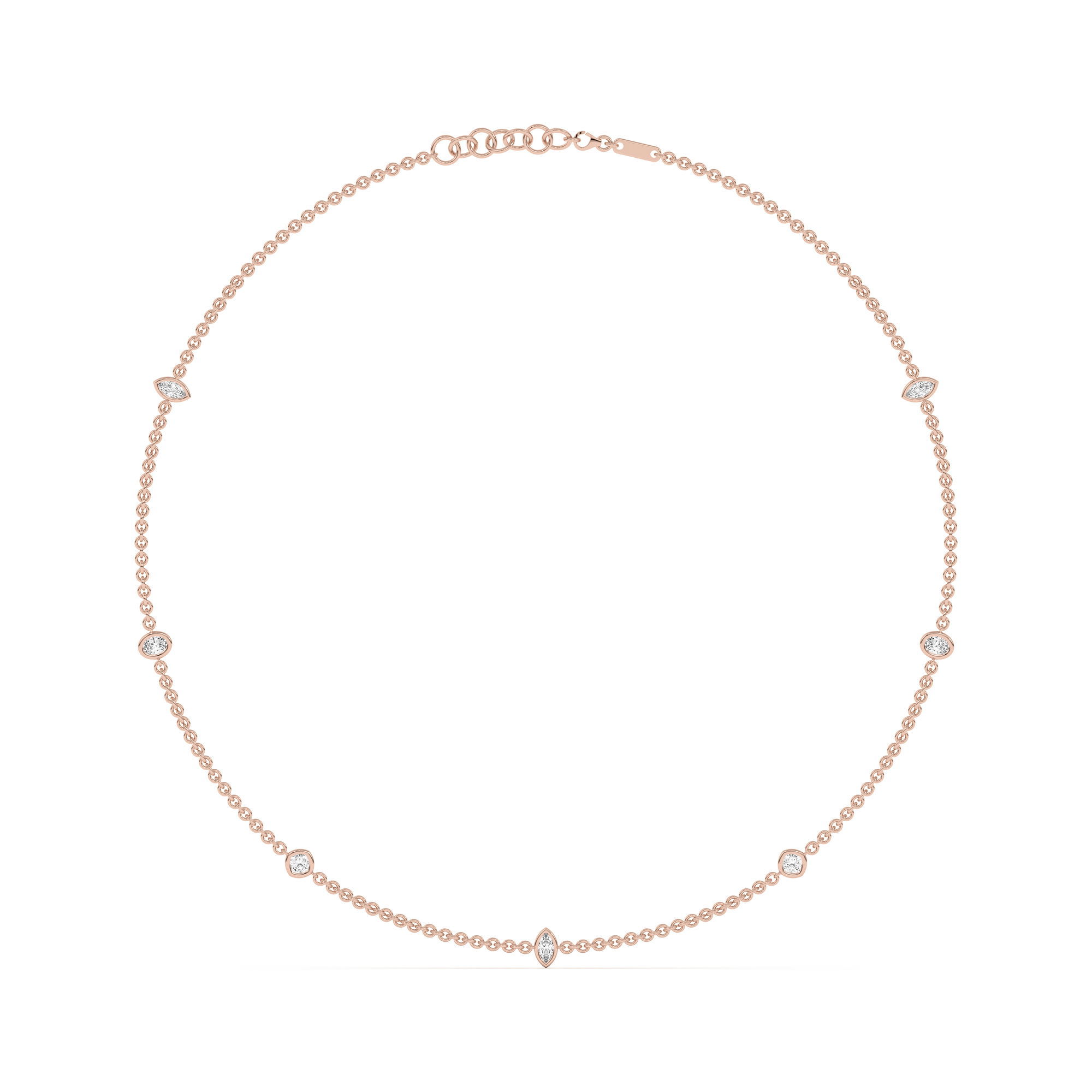 7 Stone Marquise Oval and Cushion Cut Station Necklace