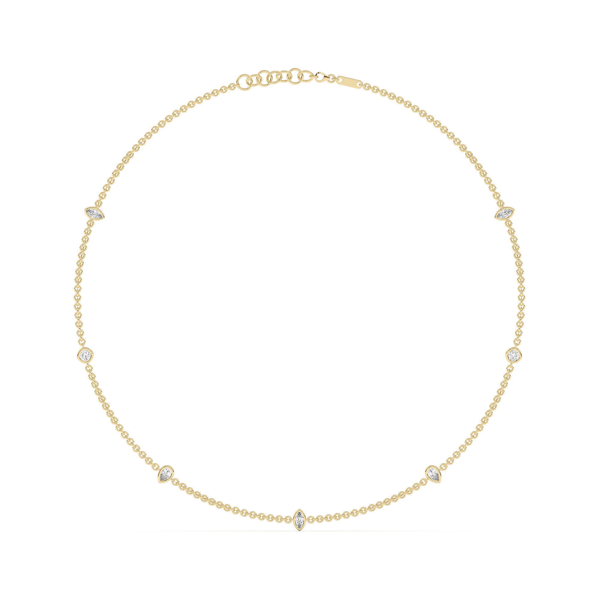 7 Stone Marquise Cushion and Pear Cut Station Necklace