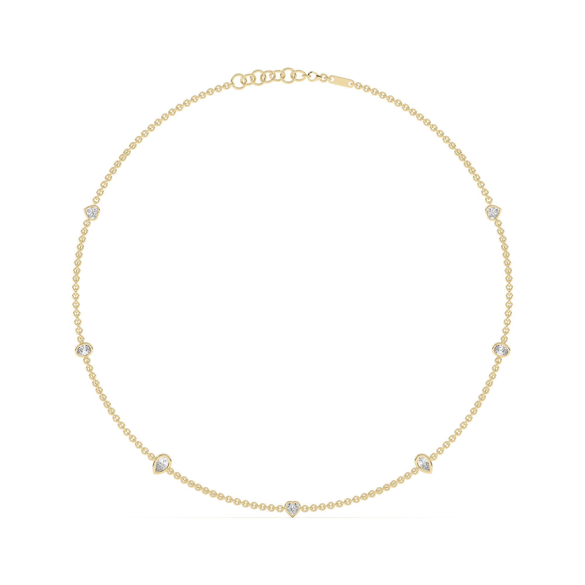 7 Stone Heart Oval and Pear Cut Station Necklace
