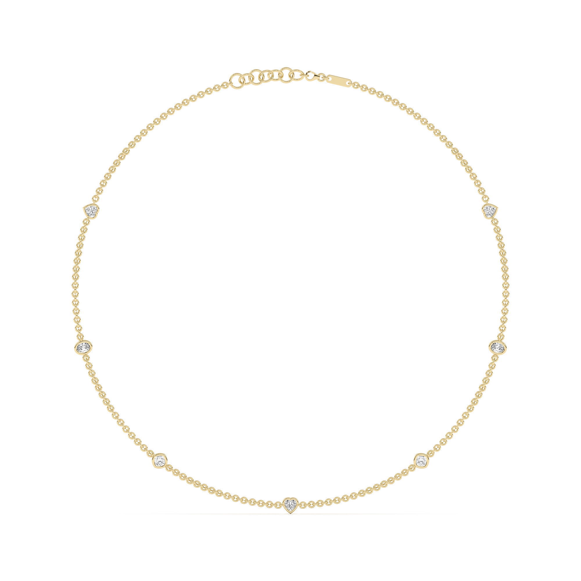 7 Stone Heart Oval and Cushion Cut Station Necklace