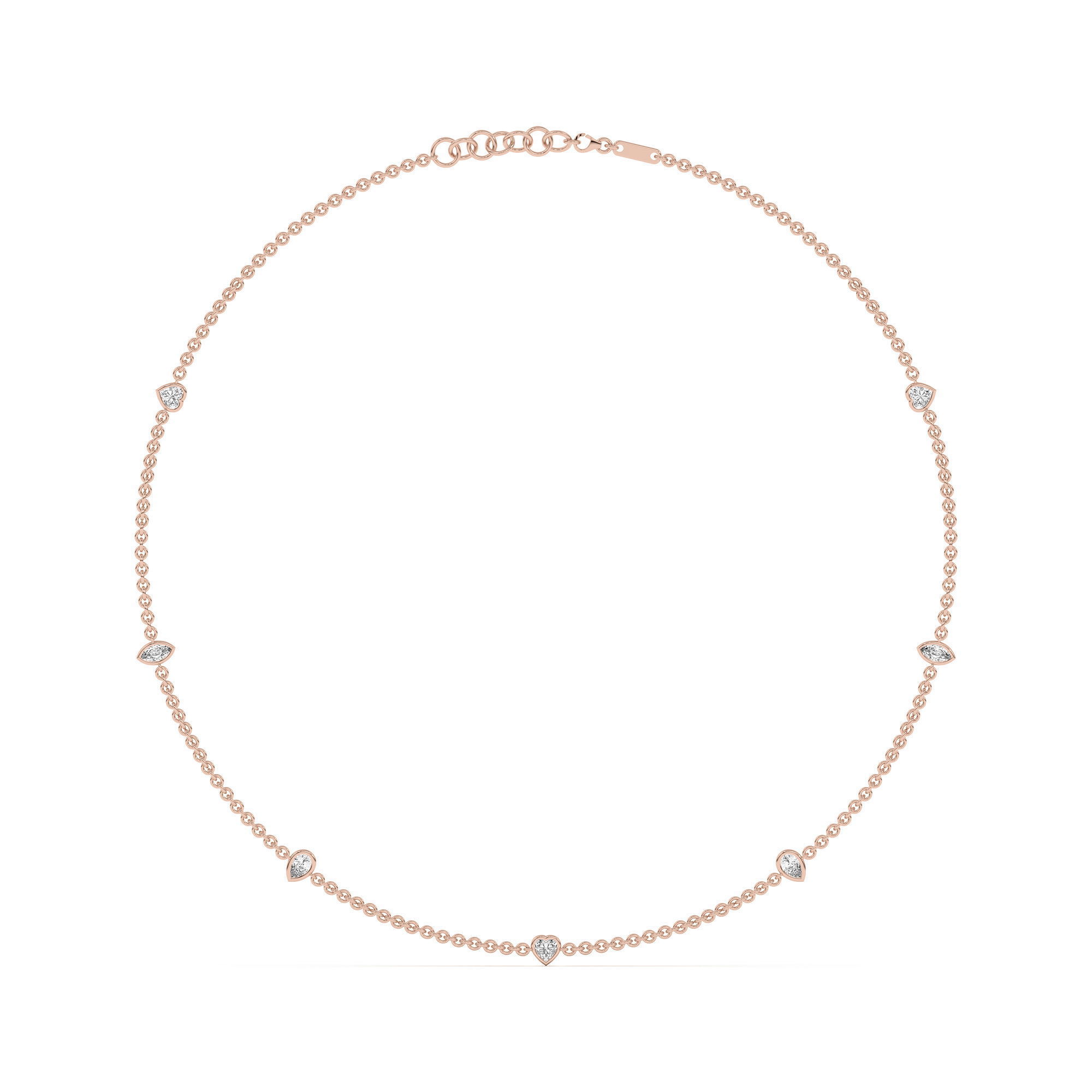 7 Stone Heart Marquise and Pear Cut Station Necklace