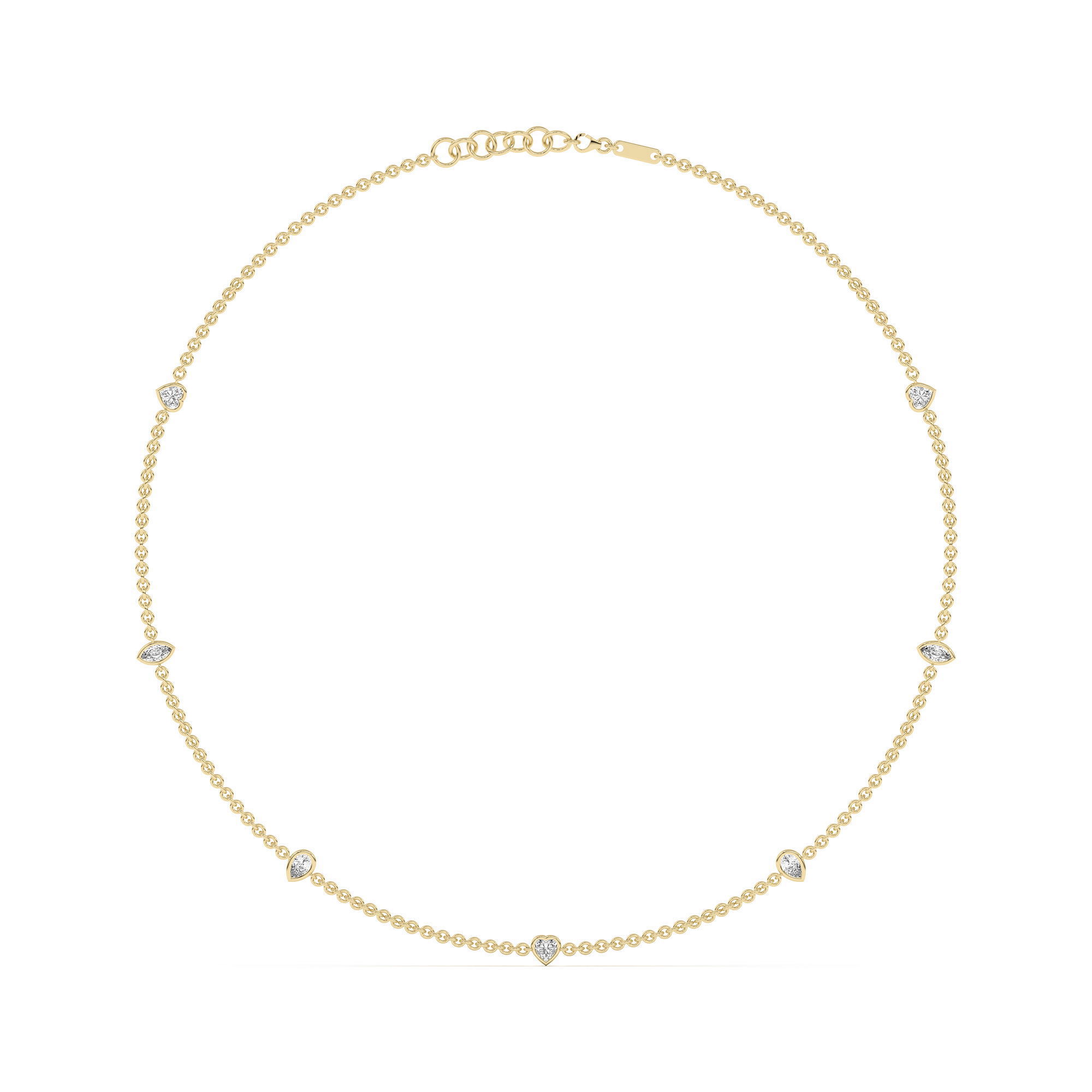 7 Stone Heart Marquise and Pear Cut Station Necklace