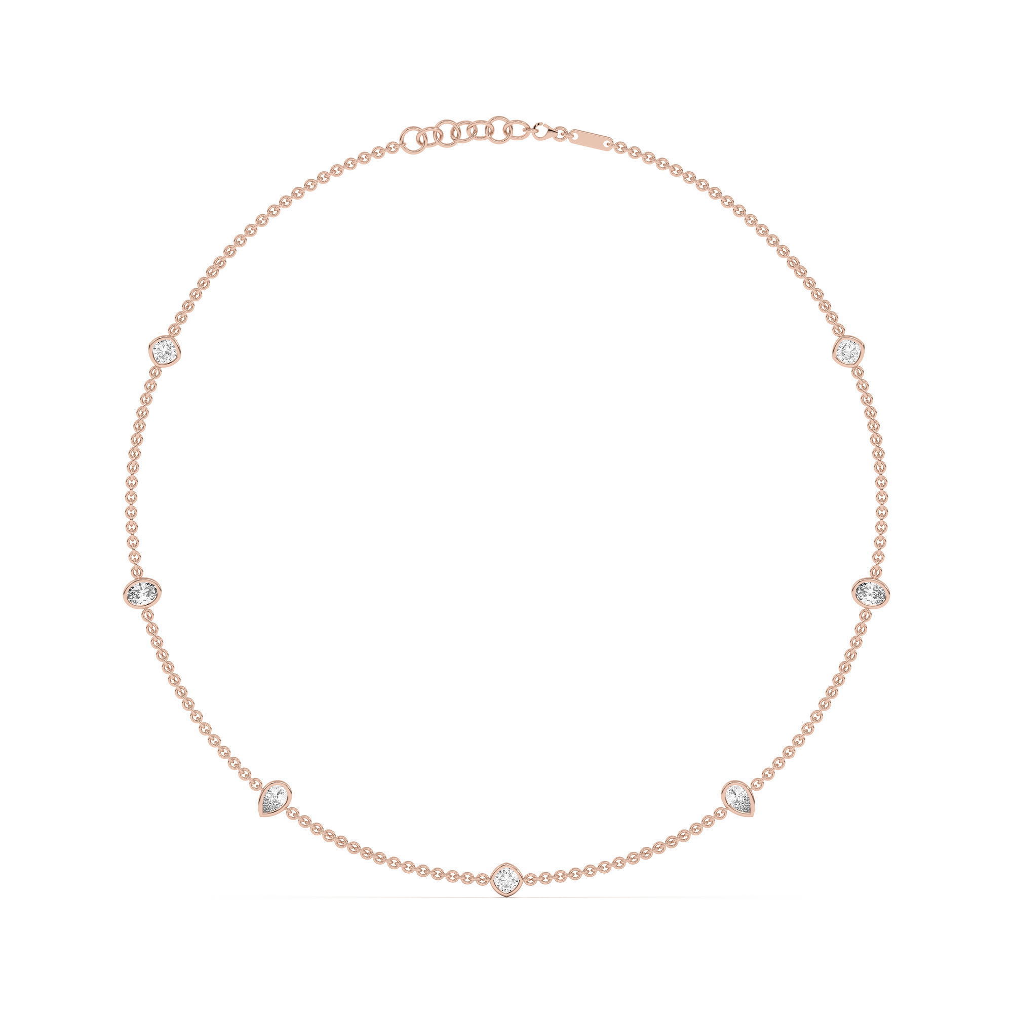 7 Stone Cushion Oval and Pear Cut Station Necklace