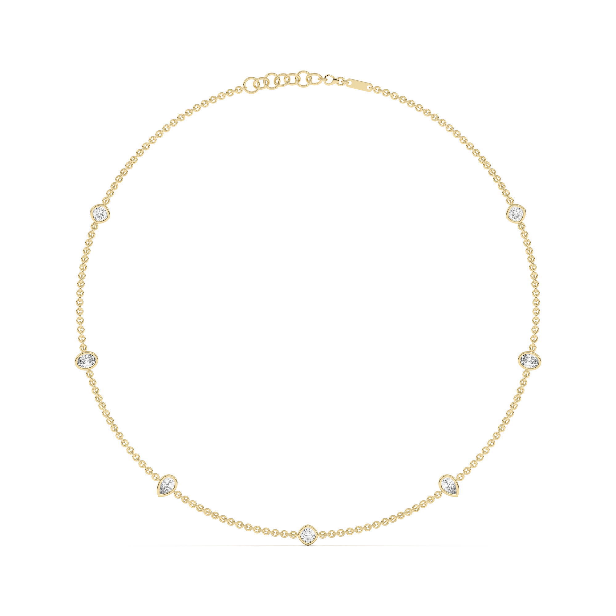 7 Stone Cushion Oval and Pear Cut Station Necklace