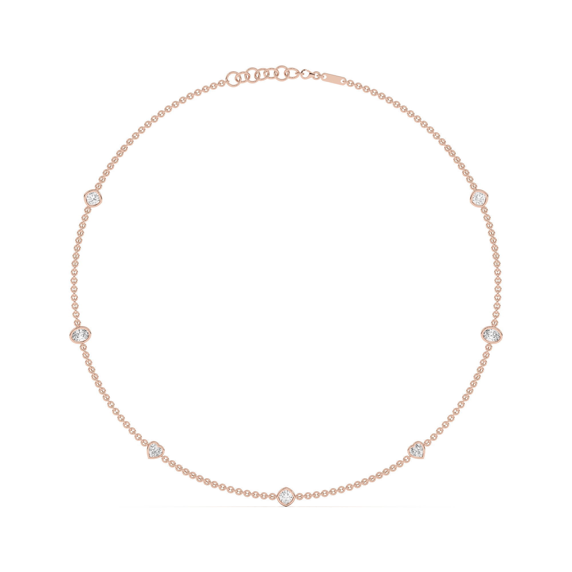 7 Stone Cushion Oval and Heart Cut Station Necklace