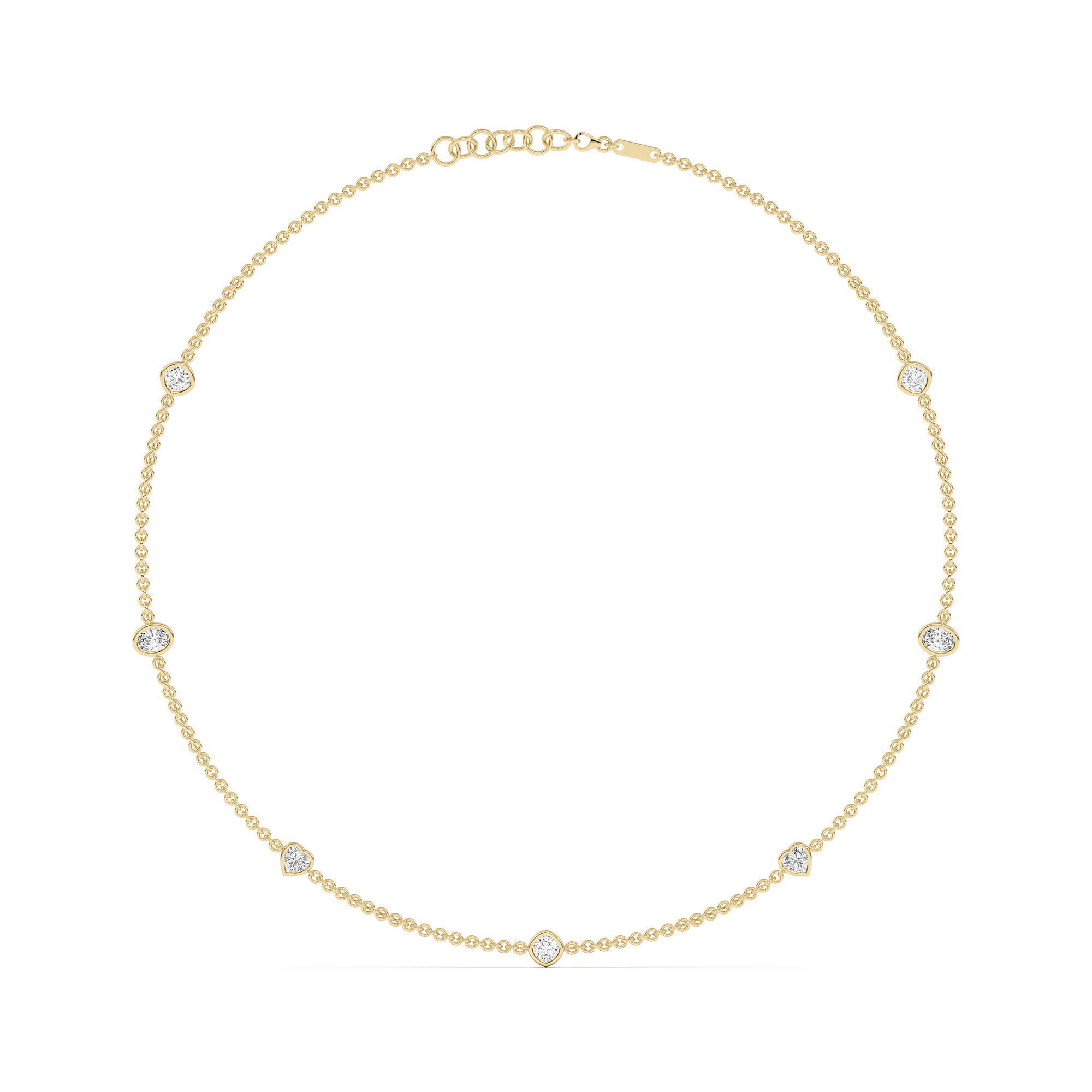 7 Stone Cushion Oval and Heart Cut Station Necklace