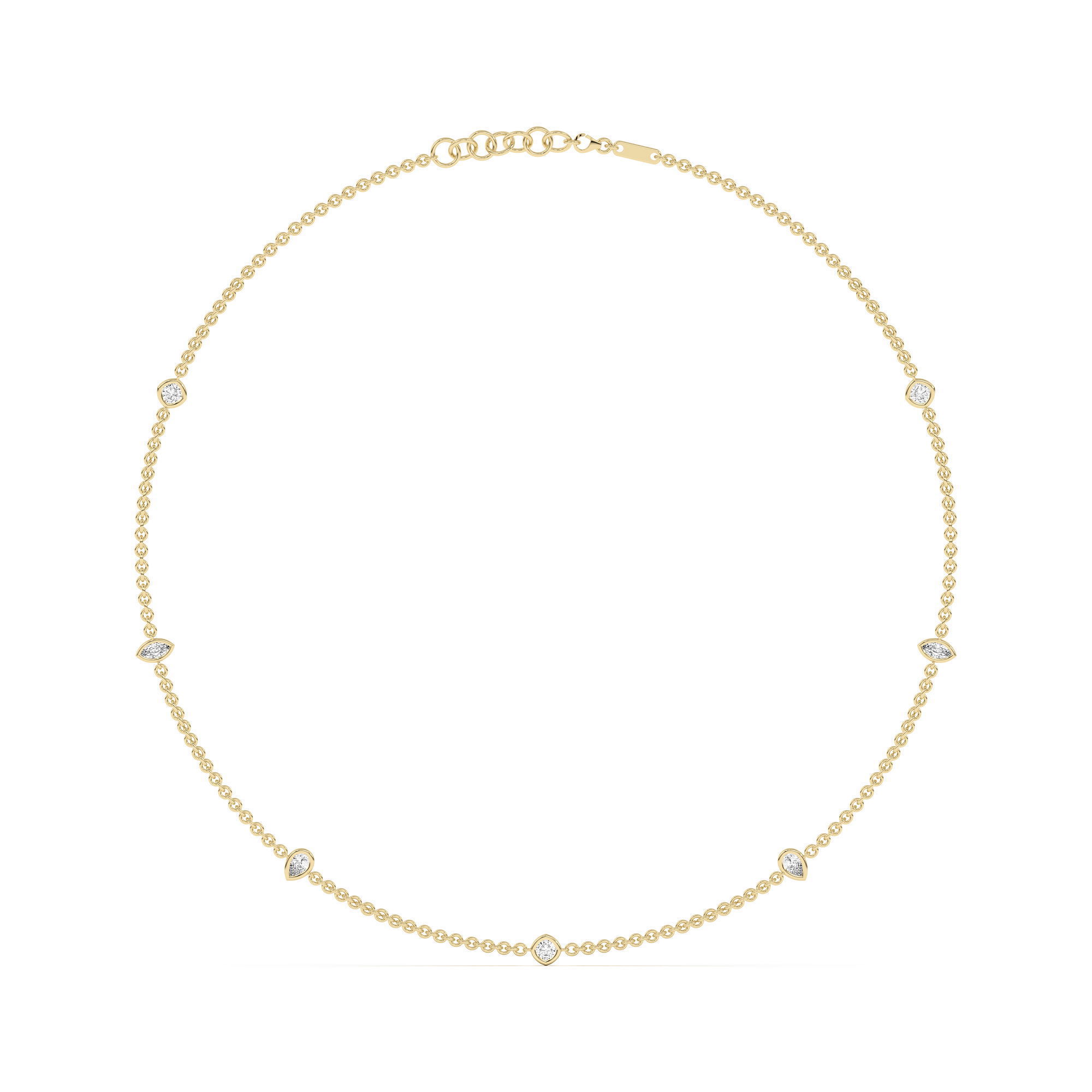 7 Stone Cushion Marquise and Pear Cut Station Necklace