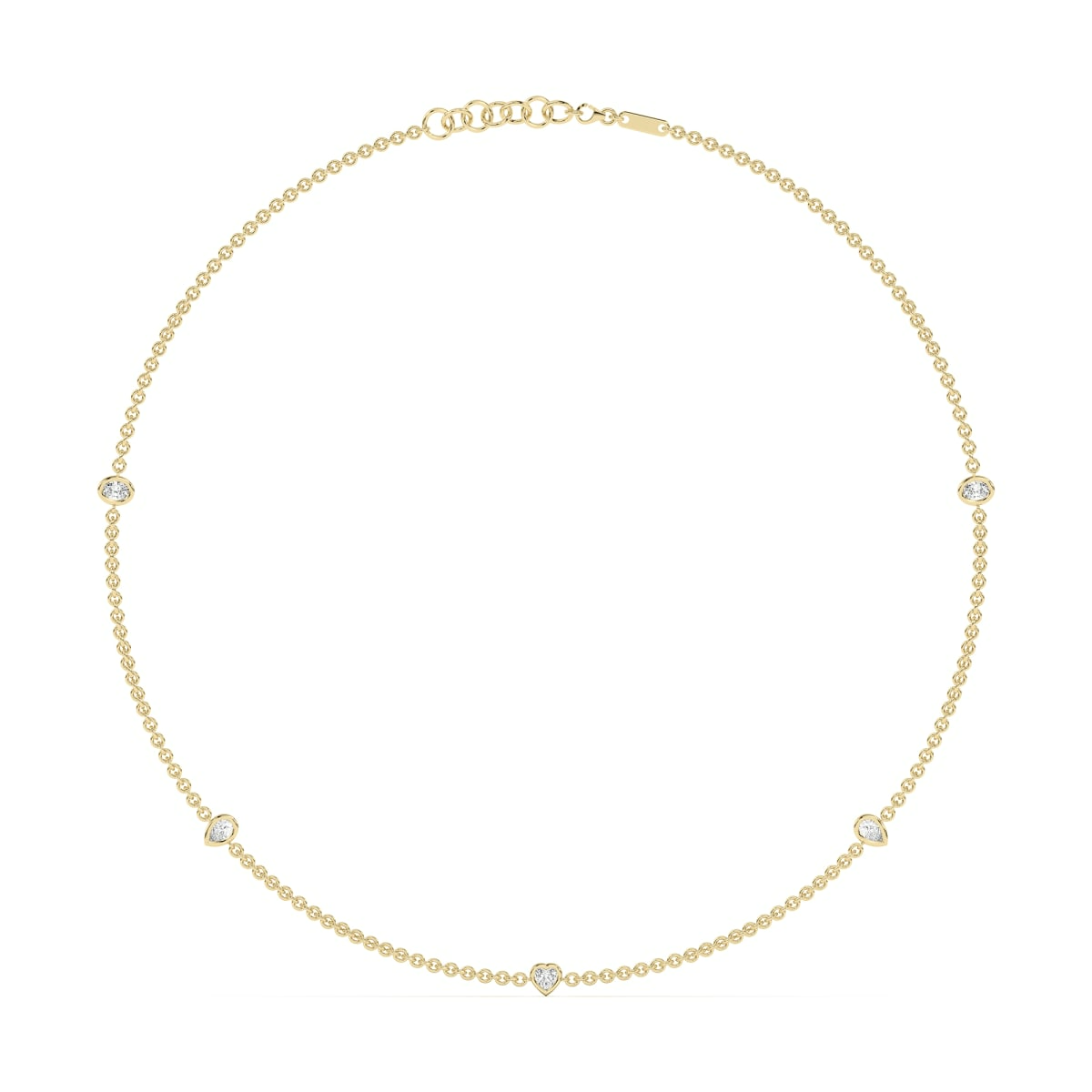 5 Stone Oval Pear and Heart Cut Station Necklace